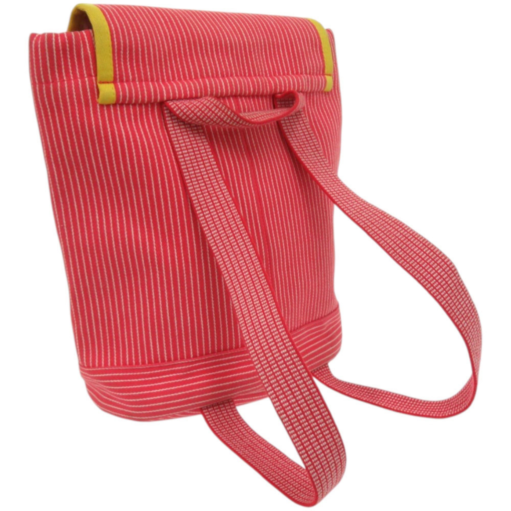 Hermes Excellent condition Hermès striped Caval color kids' horsehair cotton backpack/daypack in red (0223HERMES) Size ONE SIZE - 2 Thumbnail