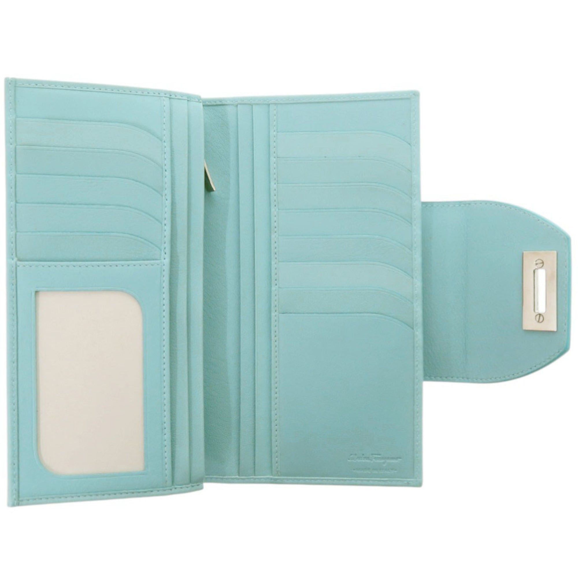 Salvatore Ferragamo Like new Salvatore Ferragamo Gancini leather light blue long wallet, model 0924. Size ONE SIZE - 5 Thumbnail