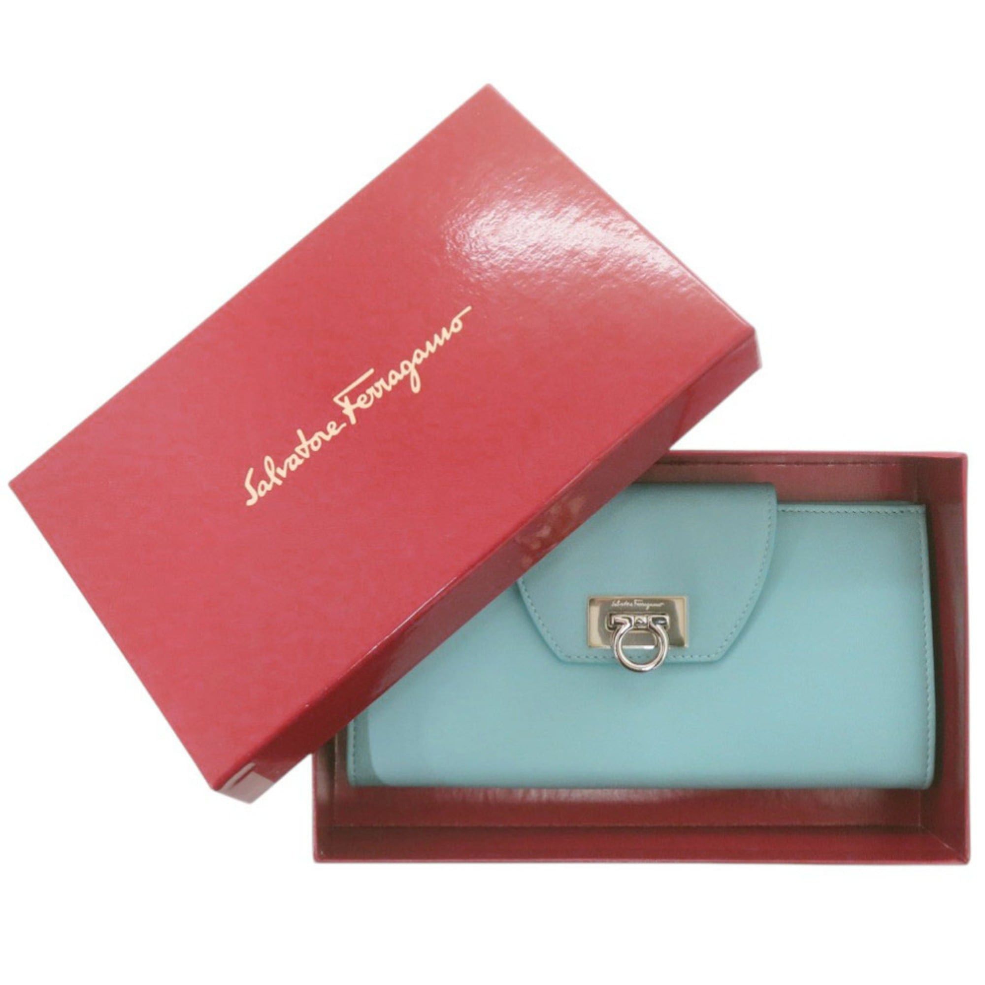 Salvatore Ferragamo Like new Salvatore Ferragamo Gancini leather light blue long wallet, model 0924. Size ONE SIZE - 2 Thumbnail
