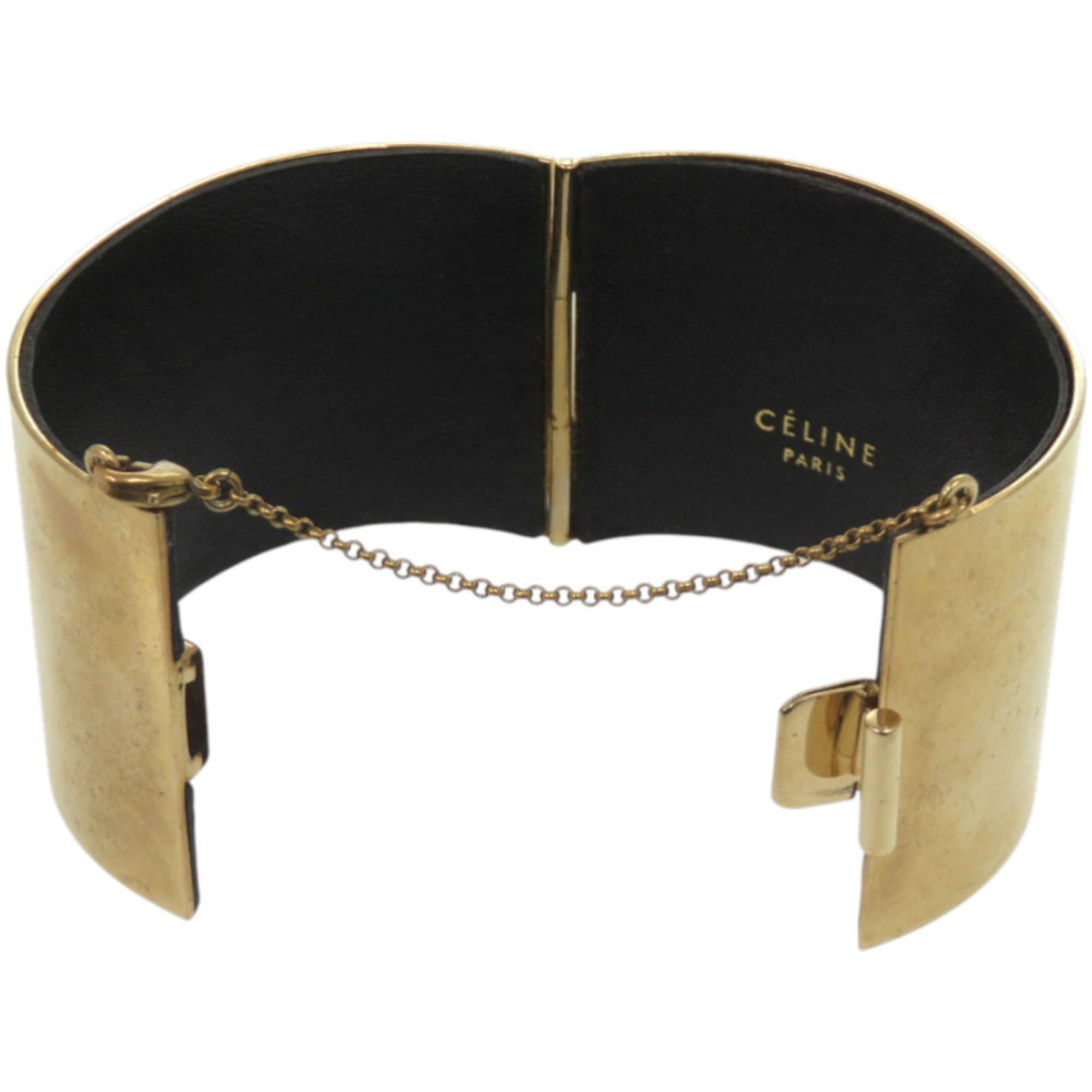 Celine Excellent condition Celine Manchette metal, leather and gold bangle 1233CELINE Size ONE SIZE - 6 Thumbnail
