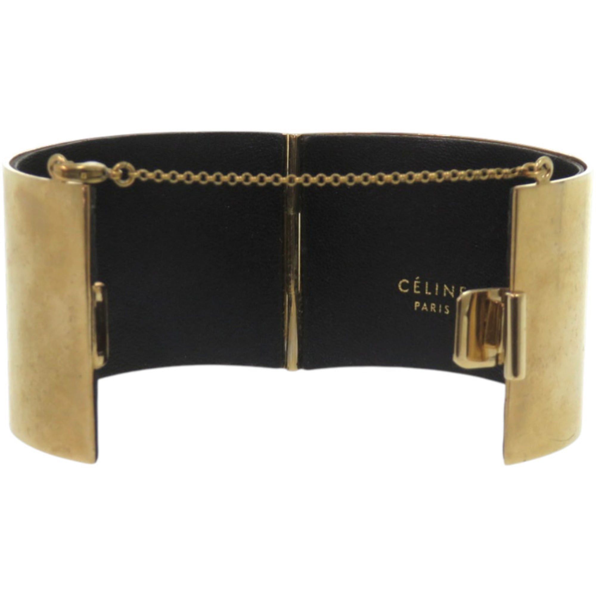 Celine Excellent condition Celine Manchette metal, leather and gold bangle 1233CELINE Size ONE SIZE - 4 Thumbnail