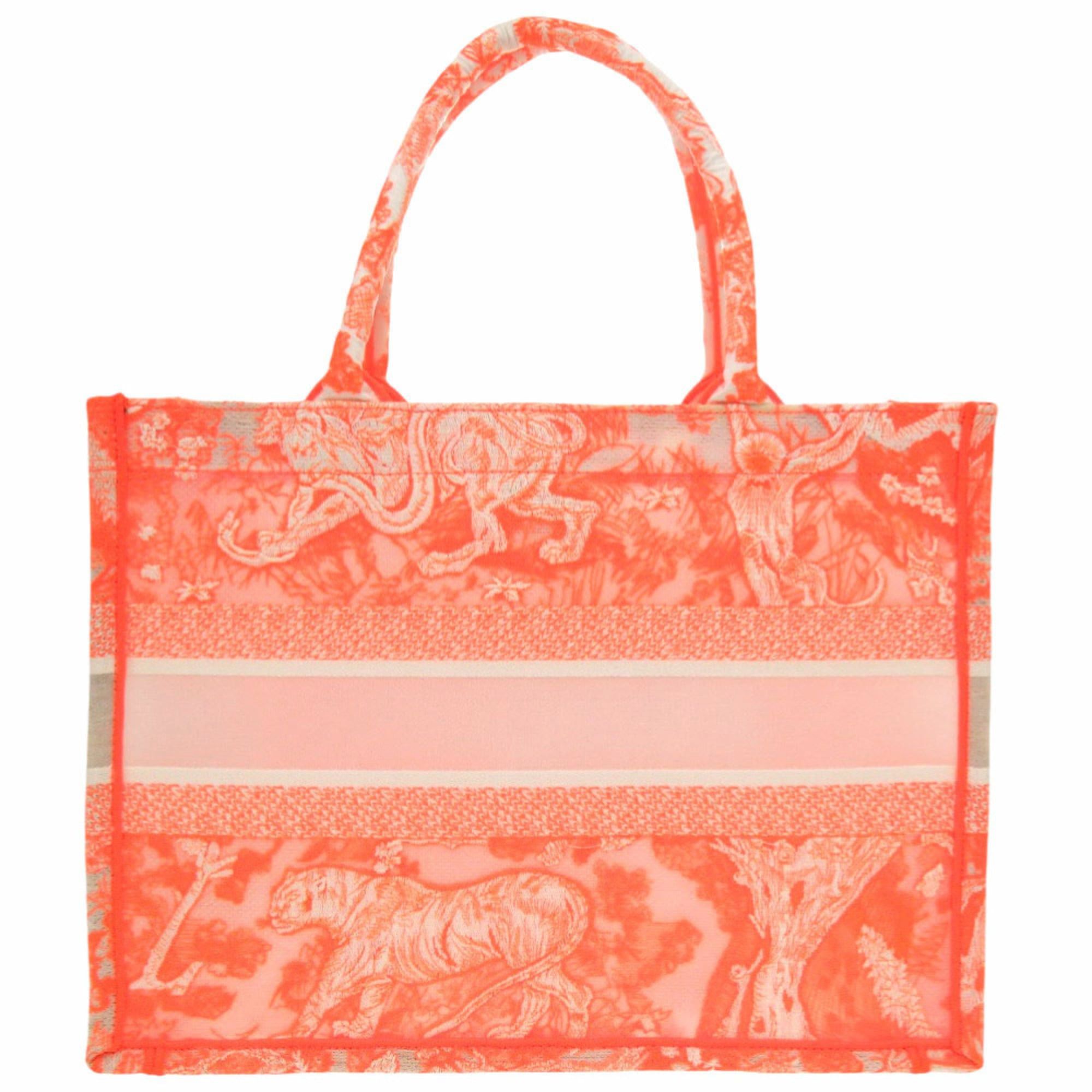 Dior Like new Christian Dior Book Tote Toile de Jouy Embroidery Medium M1296ZROC_M057 Mesh Jacquard Orange Handbag 0751Christian Size ONE SIZE - 2 Thumbnail