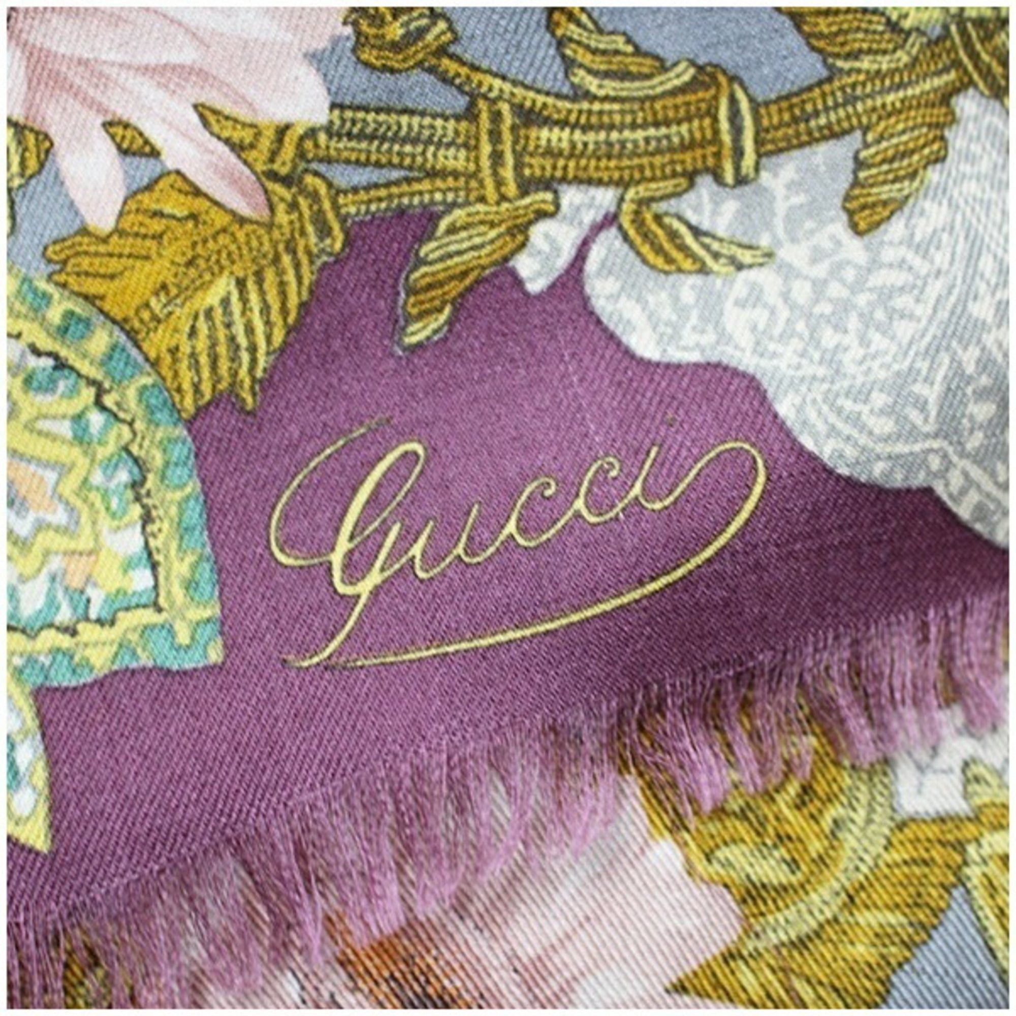 Gucci Gucci Wool and Silk Large Scarf/Shawl in Black Multicolor for Women Size ONE SIZE - 7 Thumbnail