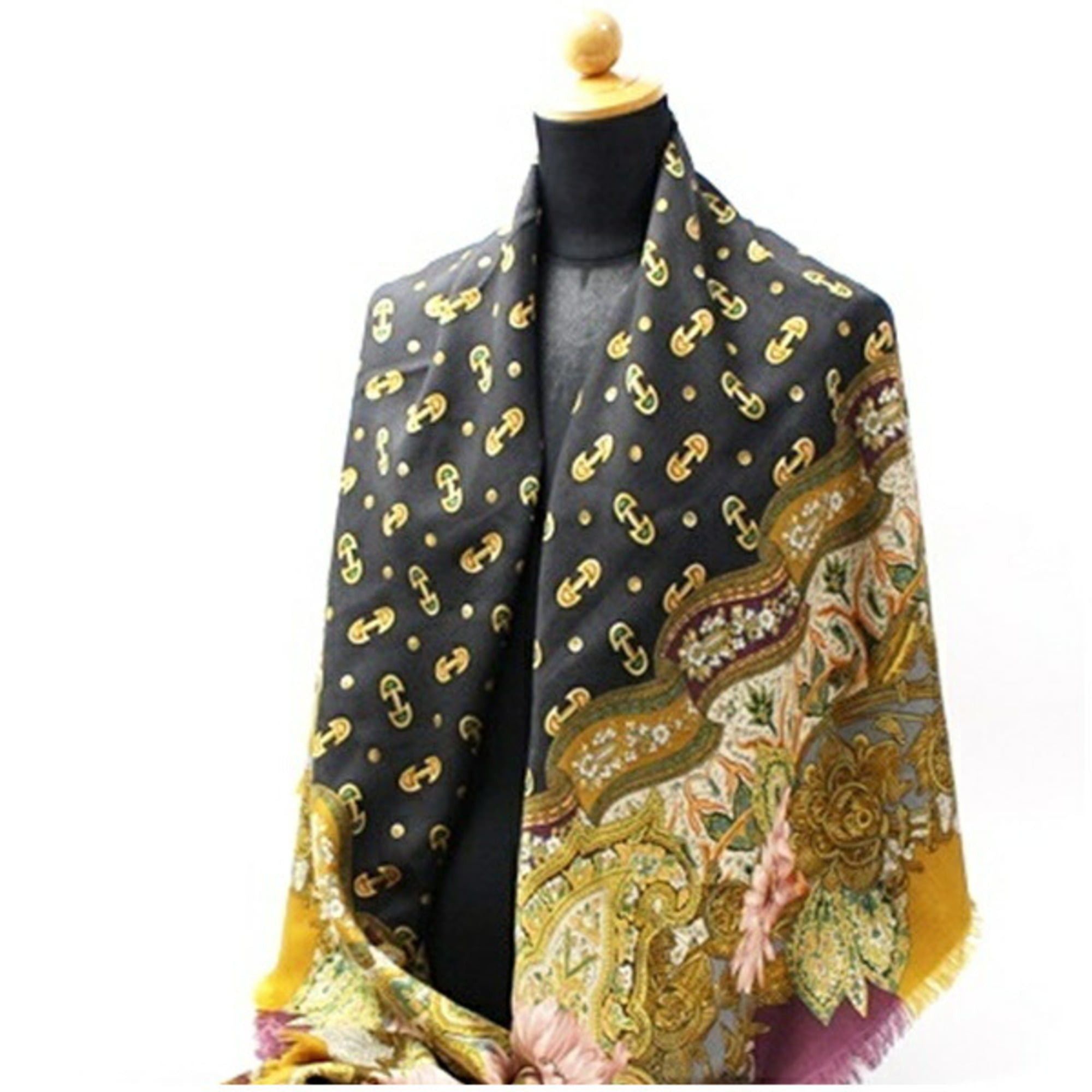 Gucci Gucci Wool and Silk Large Scarf/Shawl in Black Multicolor for Women Size ONE SIZE - 5 Thumbnail