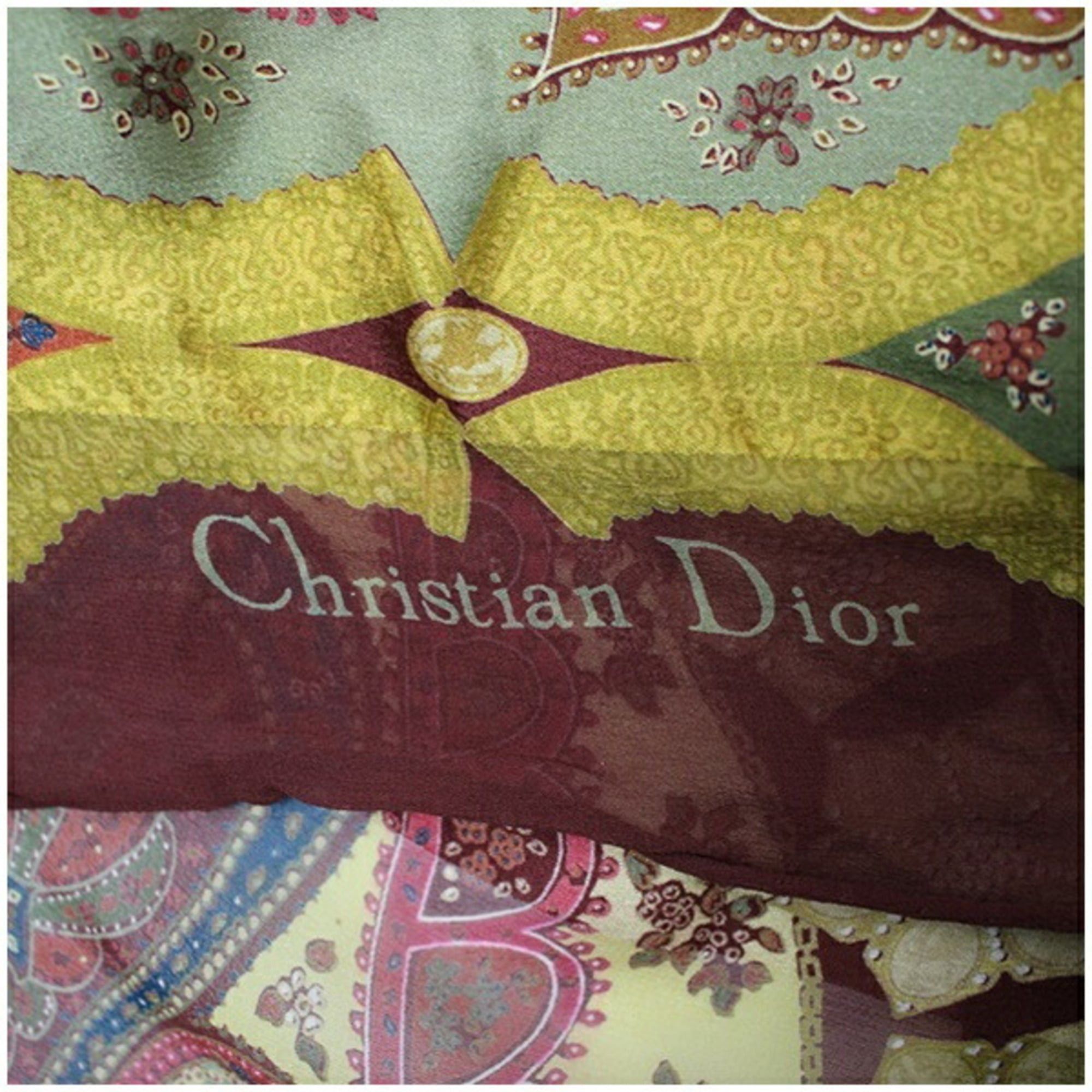 Dior Christian Dior Silk Large Scarf/Muffler in Brown and Khaki for Women Size ONE SIZE - 7 Thumbnail