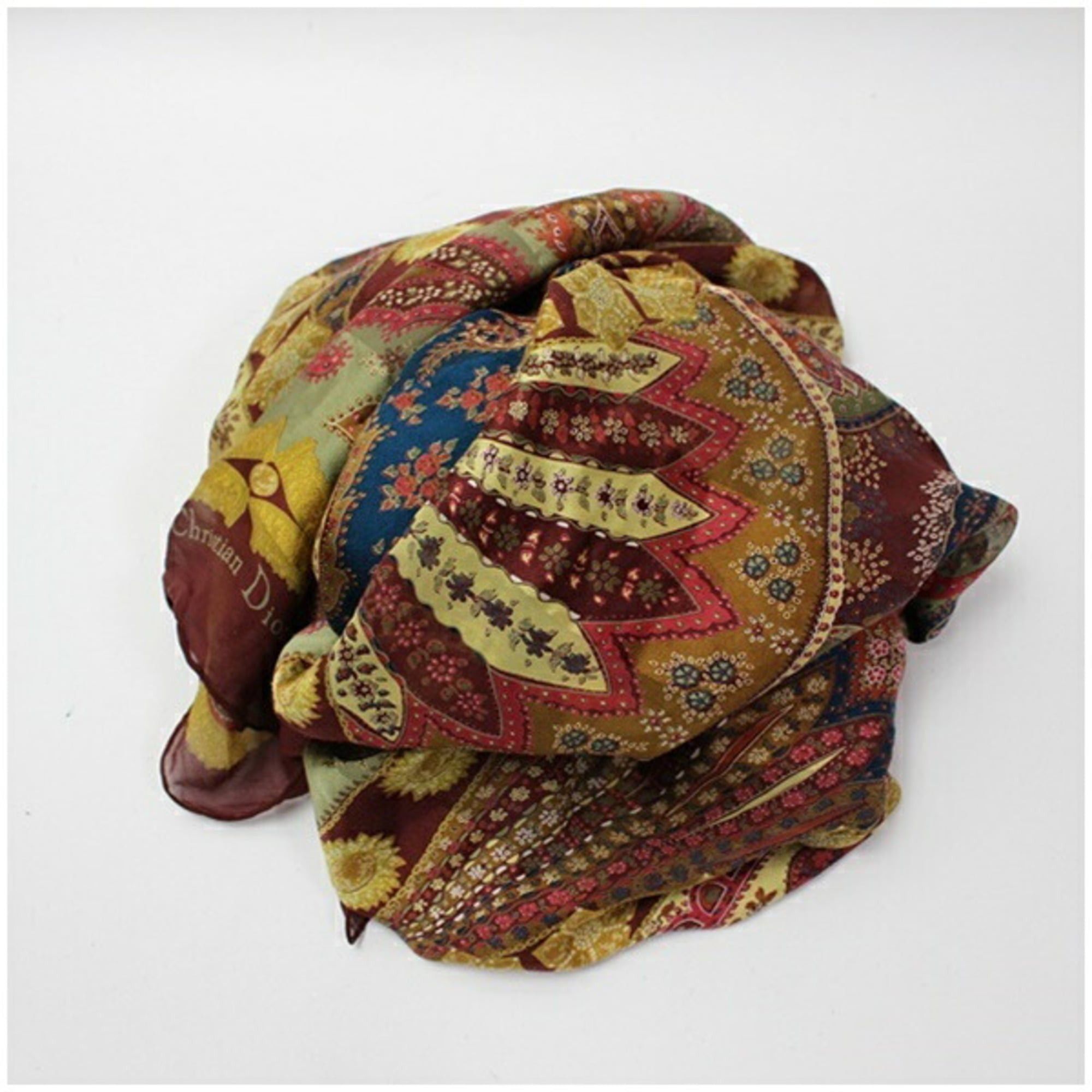 Dior Christian Dior Silk Large Scarf/Muffler in Brown and Khaki for Women Size ONE SIZE - 8 Thumbnail