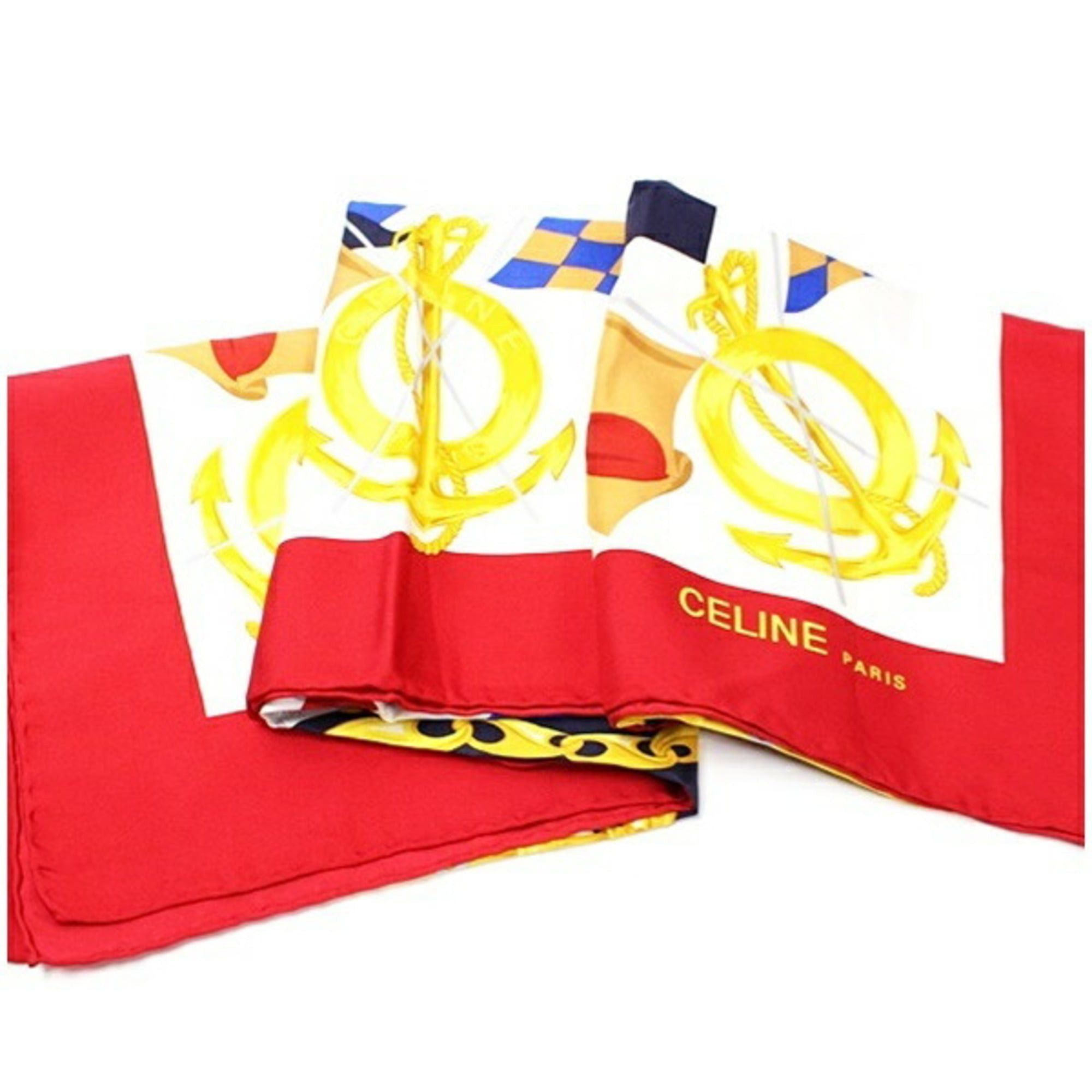 Celine silk scarf/muffler in white, navy, and red for women