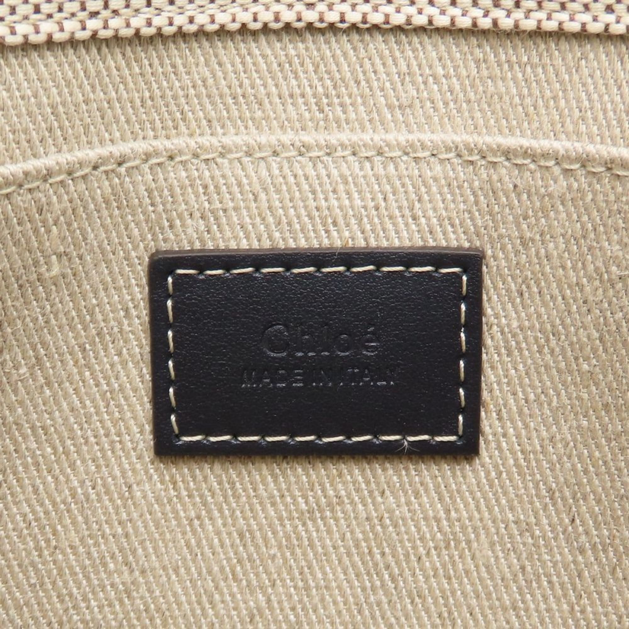 Chloe Chloé Chloe Woody Small Tote (CHC22AS397I26) Handbag in Linen and Calfskin, White Blue, Women's, 353119 Size ONE SIZE - 9 Thumbnail