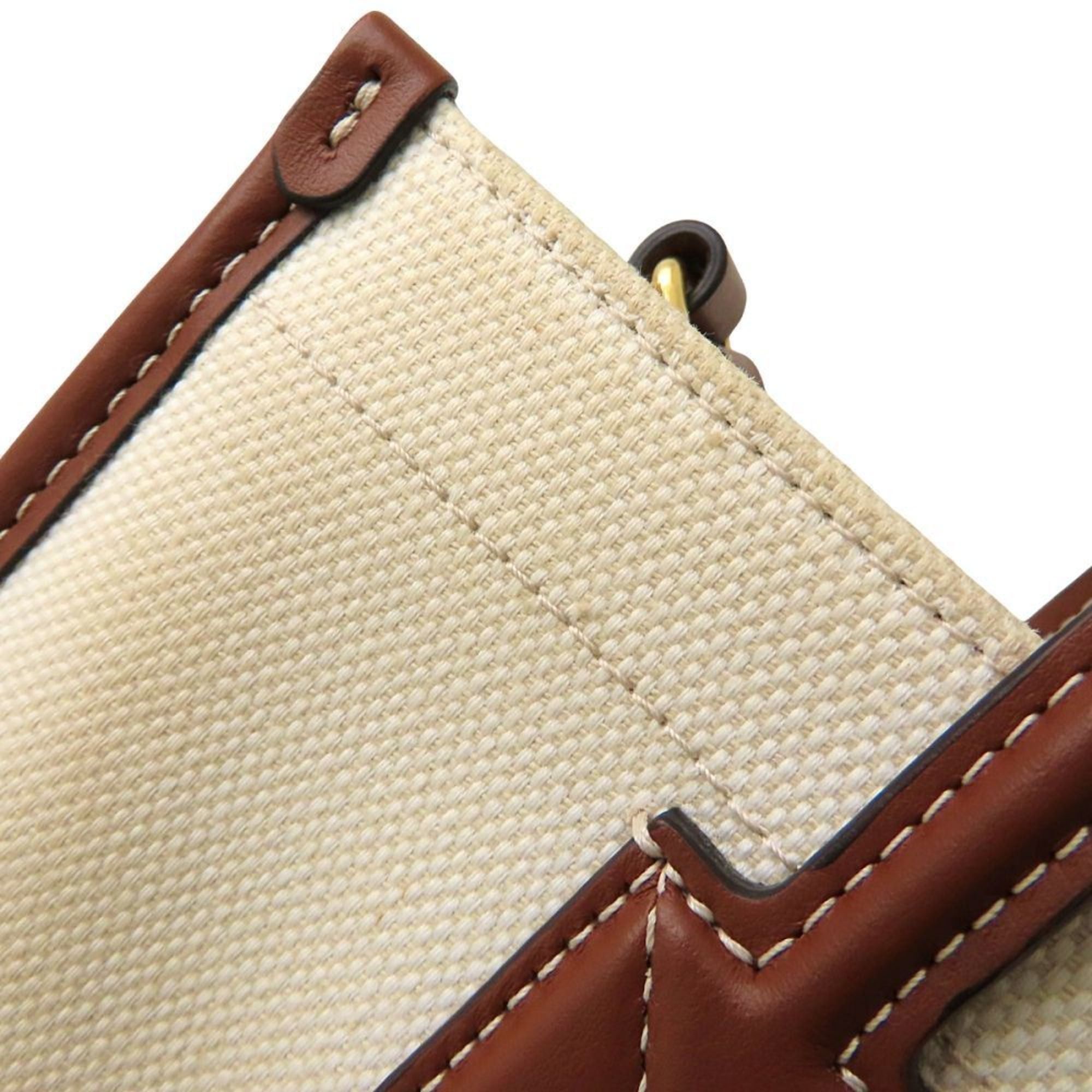 Burberry BURBERRY 8044143 2-Way Handbag Canvas and Leather Ivory Brown Women's 353118 Size ONE SIZE - 11 Thumbnail