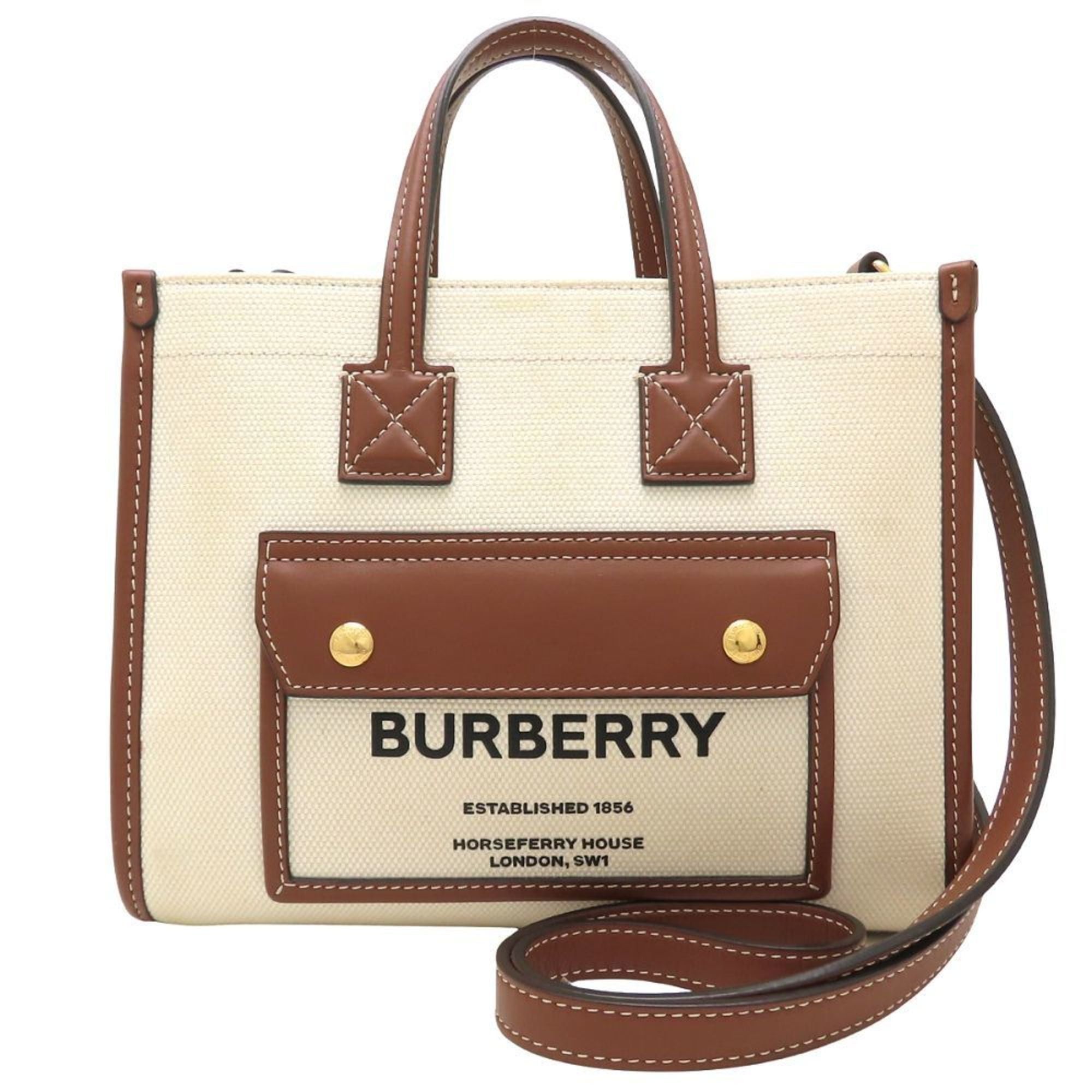 Burberry BURBERRY 8044143 2-Way Handbag Canvas and Leather Ivory Brown Women's 353118 Size ONE SIZE - 2 Thumbnail