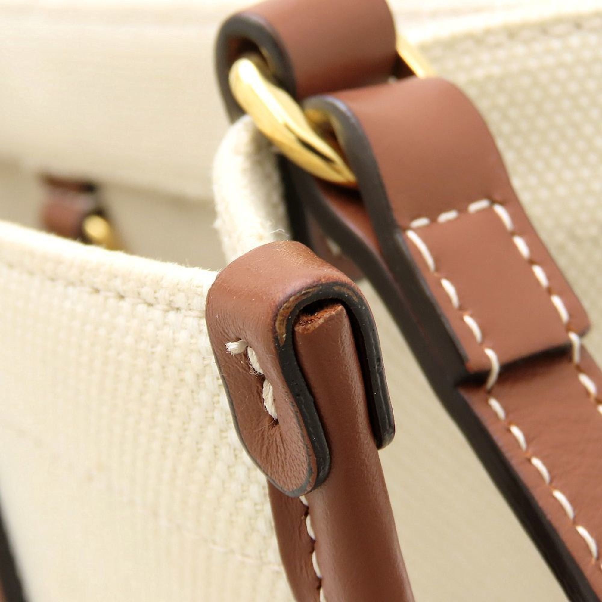 Burberry BURBERRY 8044143 2-Way Handbag Canvas and Leather Ivory Brown Women's 353118 Size ONE SIZE - 12 Thumbnail