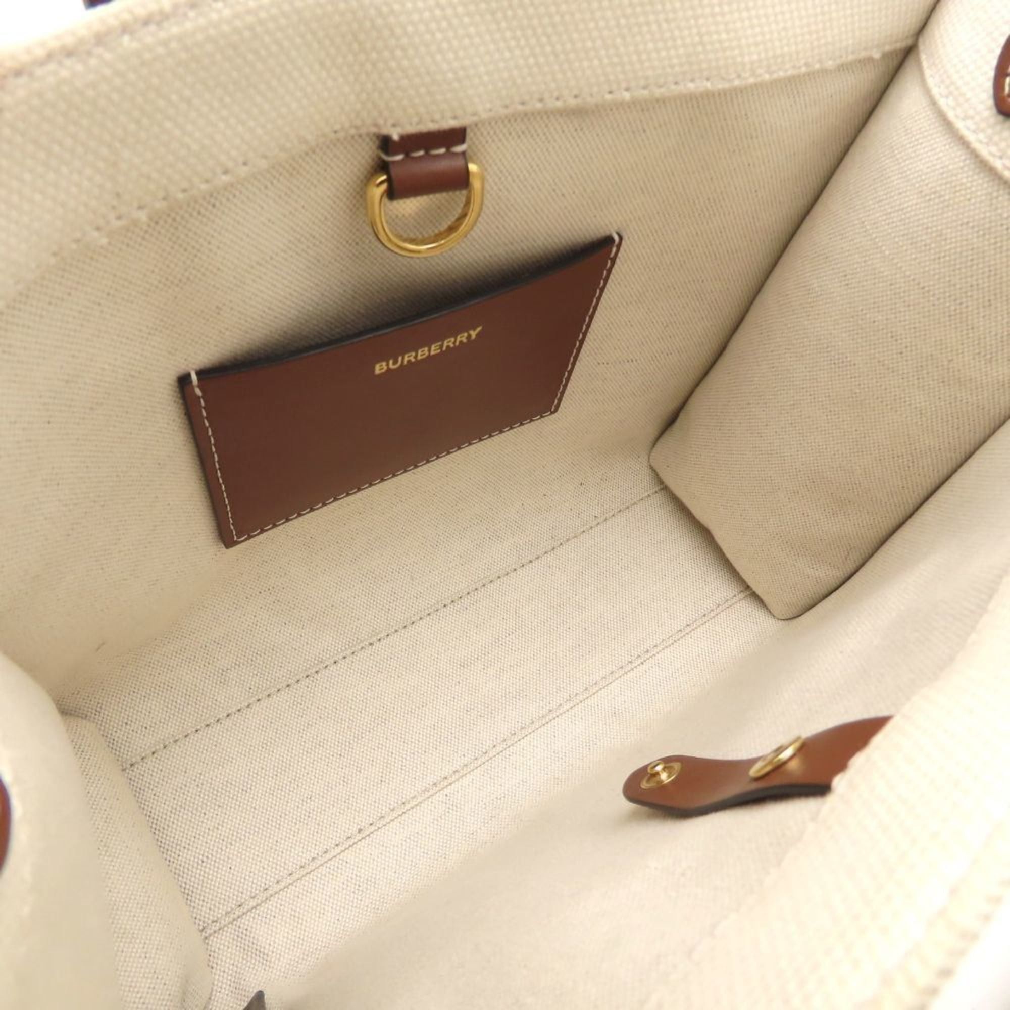Burberry BURBERRY 8044143 2-Way Handbag Canvas and Leather Ivory Brown Women's 353118 Size ONE SIZE - 7 Thumbnail