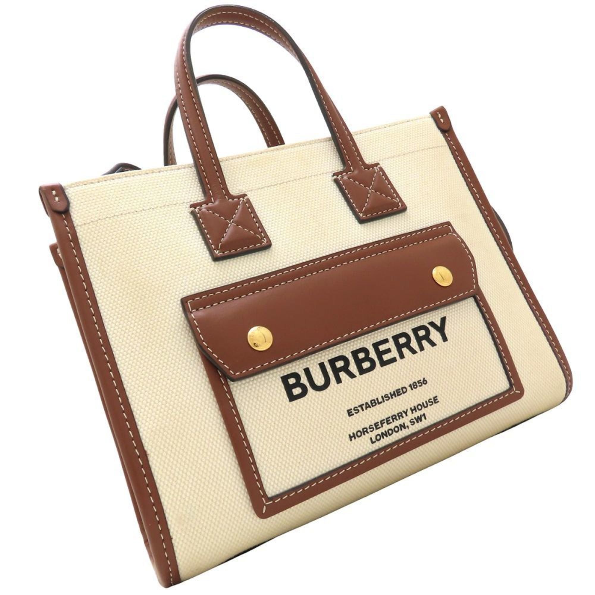 Burberry BURBERRY 8044143 2-Way Handbag Canvas and Leather Ivory Brown Women's 353118 Size ONE SIZE - 6 Thumbnail