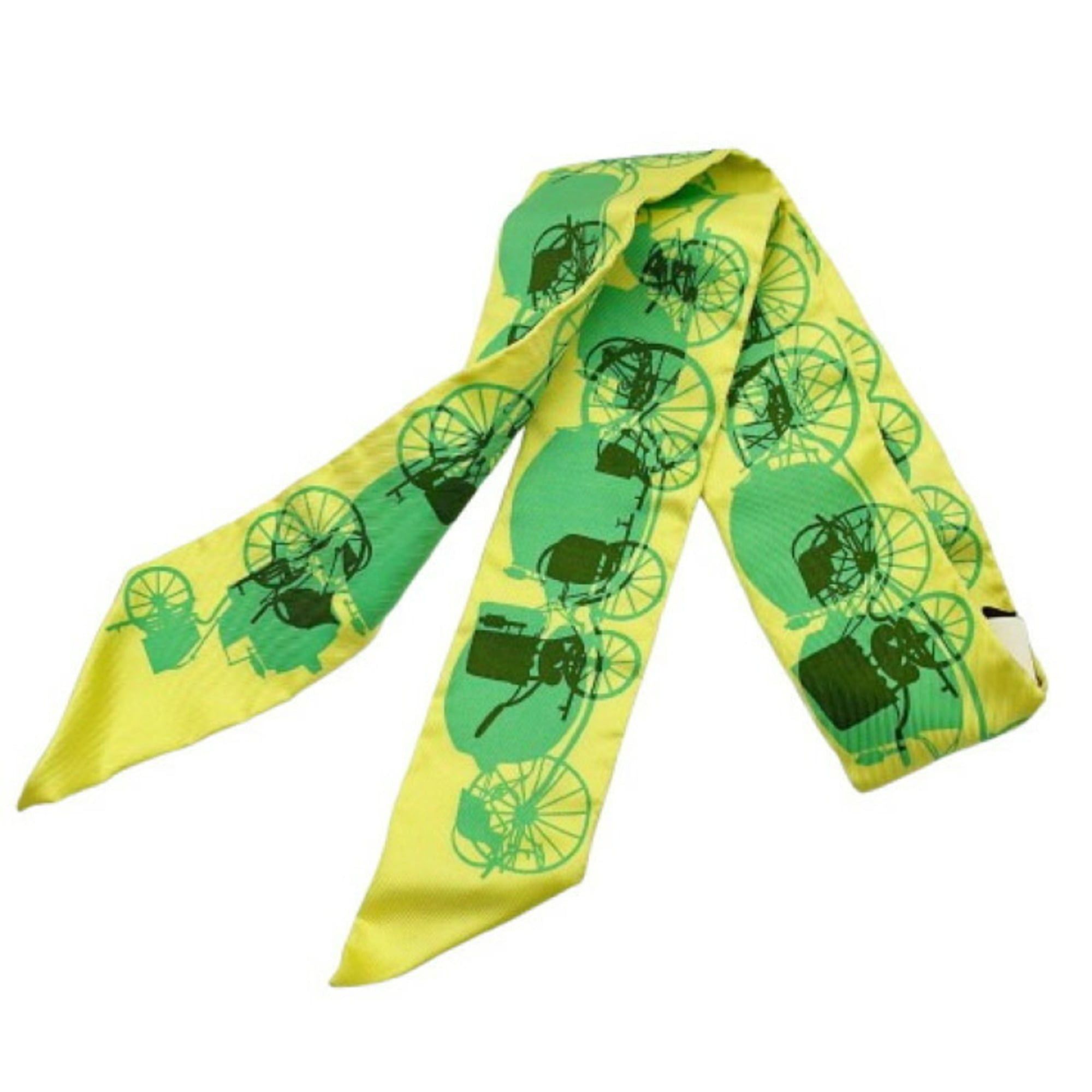 Hermes HERMES Twilly Scarf/Muffler 062455S Citrine, Mint, and Khaki Silk Women's Ribbon Size ONE SIZE - 2 Thumbnail