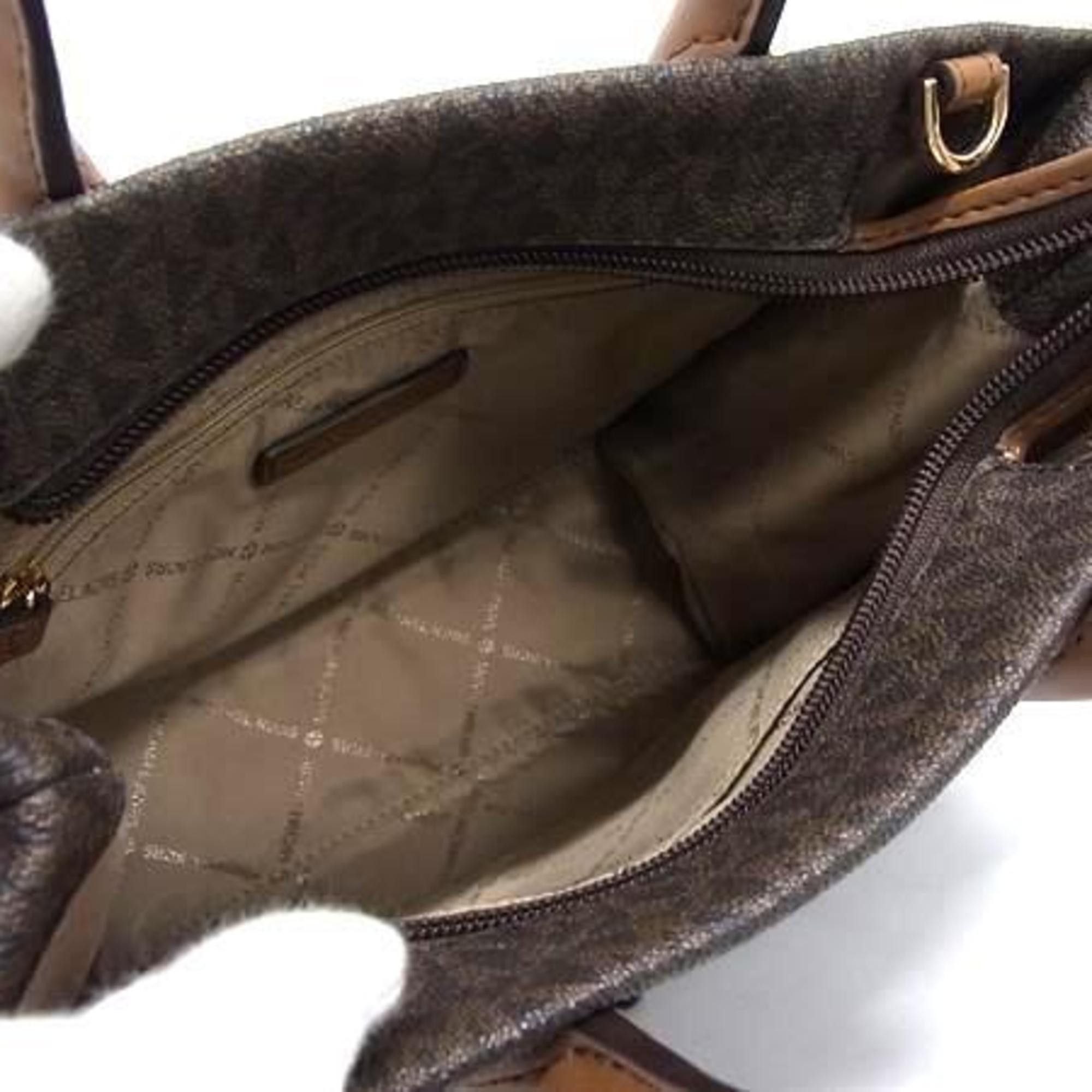 Michael Kors MICHAEL KORS Mirella Tote Bag in Brown Leather with Signature Pattern Size ONE SIZE - 6 Thumbnail