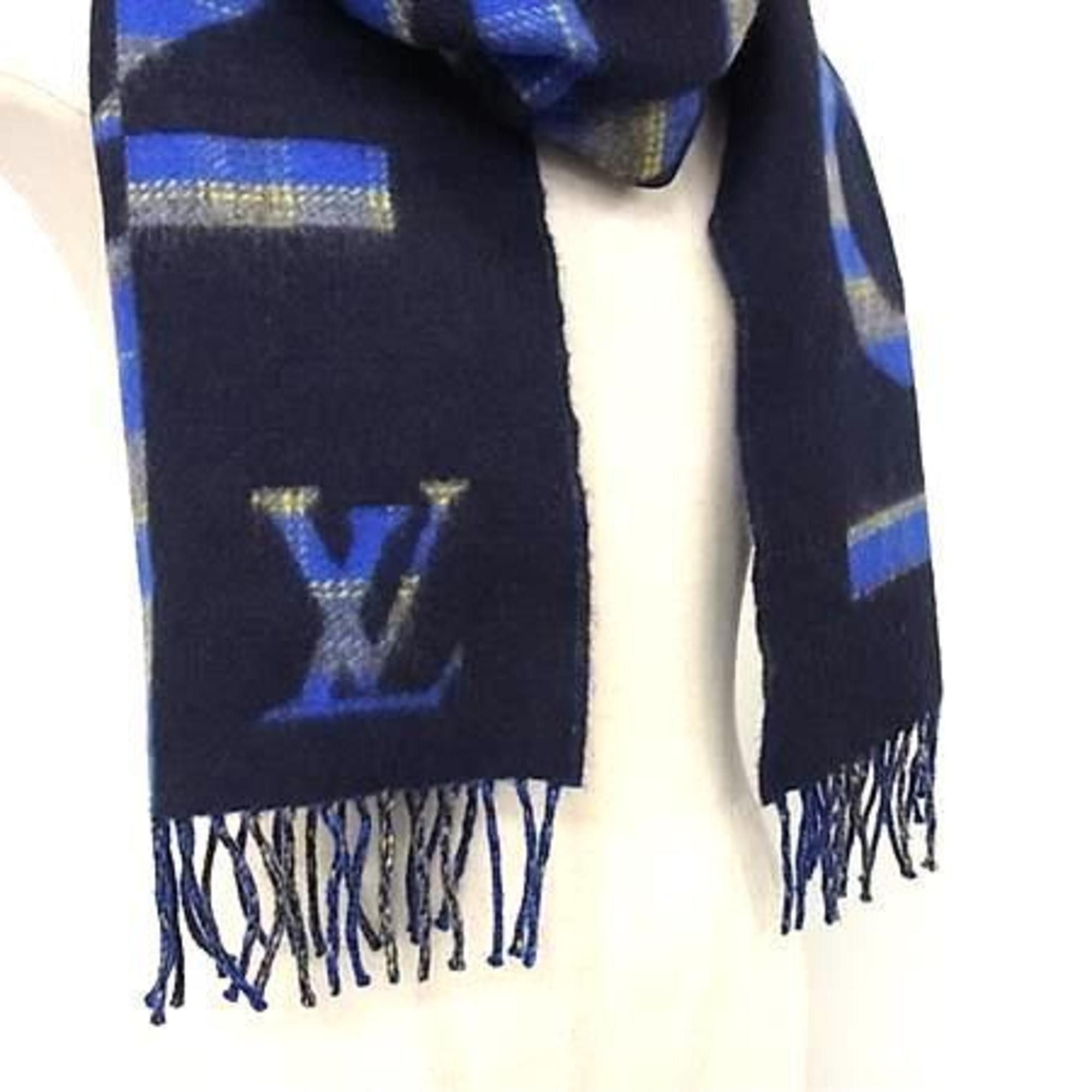 Louis Vuitton LOUIS VUITTON Echarpe Check with Louis M76036 Scarf/Stole, Blue Wool and Cashmere, Men's Women's Size ONE SIZE - 3 Thumbnail