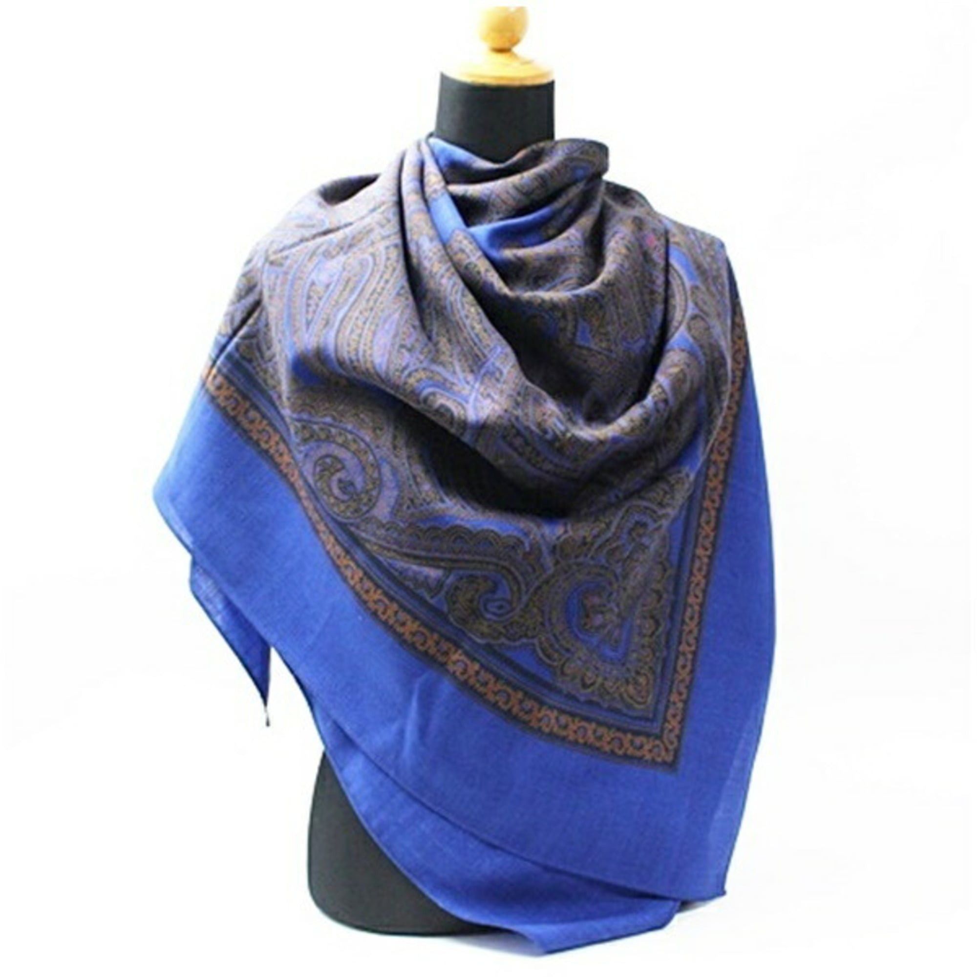 Yves Saint Laurent Yves Saint Laurent Large Scarf/Shawl/Stole in Navy and Brown for Women Size ONE SIZE - 4 Thumbnail