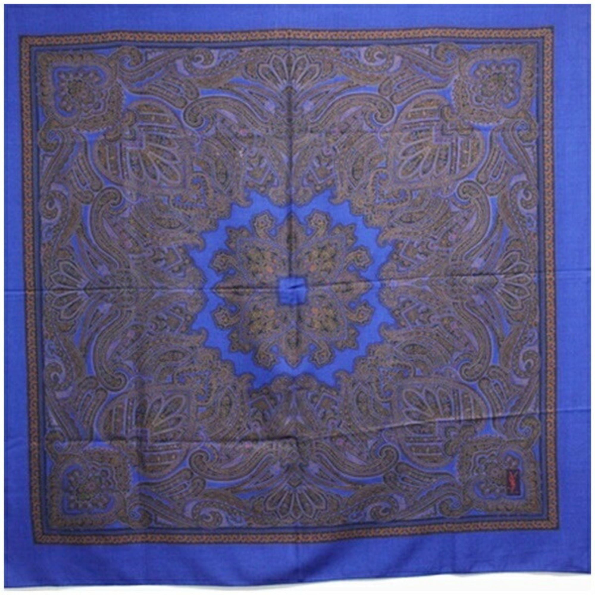 Yves Saint Laurent Yves Saint Laurent Large Scarf/Shawl/Stole in Navy and Brown for Women Size ONE SIZE - 2 Thumbnail