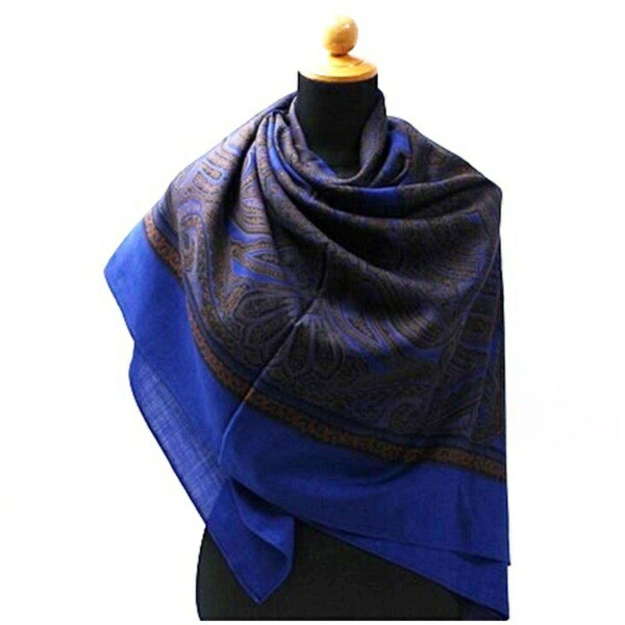 Yves Saint Laurent Yves Saint Laurent Large Scarf/Shawl/Stole in Navy and Brown for Women Size ONE SIZE - 3 Thumbnail