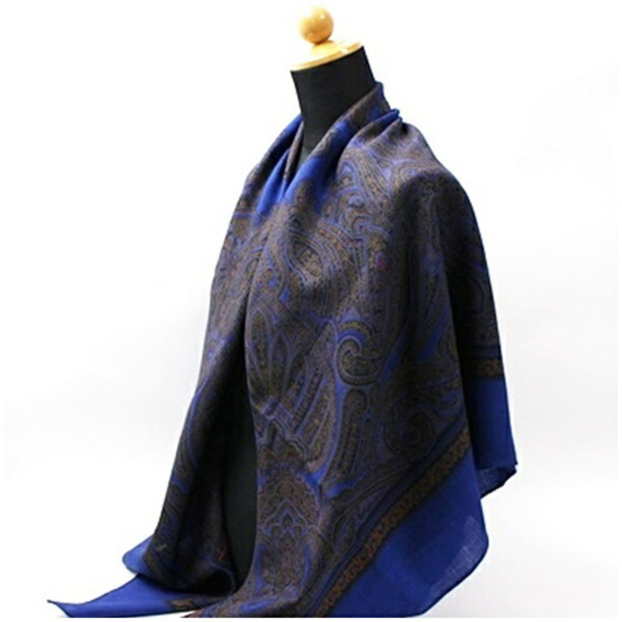 Yves Saint Laurent Yves Saint Laurent Large Scarf/Shawl/Stole in Navy and Brown for Women Size ONE SIZE - 5 Thumbnail