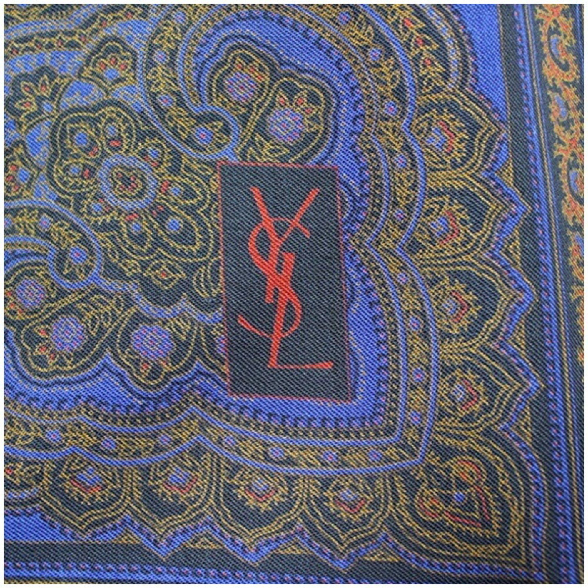 Yves Saint Laurent Yves Saint Laurent Large Scarf/Shawl/Stole in Navy and Brown for Women Size ONE SIZE - 7 Thumbnail