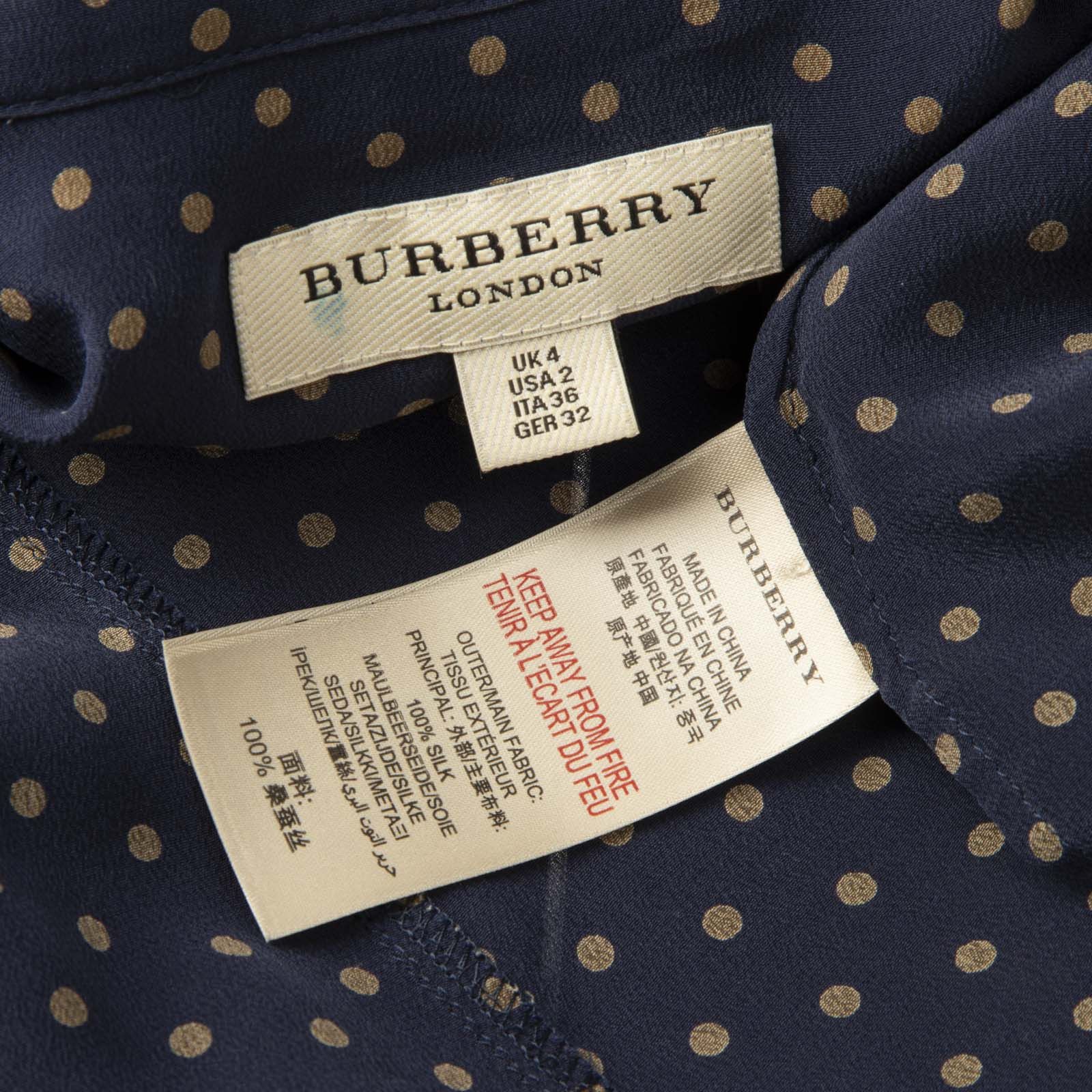 Burberry Navy Silk Polka Dot Shirt Size XS / US 0-2 / IT 36-38 - 8 Thumbnail
