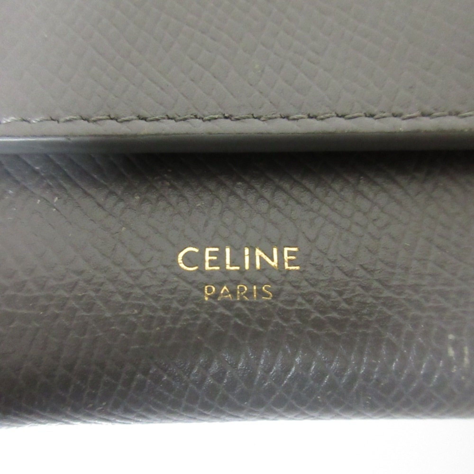Celine CELINE Small Trifold Calfskin Compact Wallet, Gray, Women's Size ONE SIZE - 10 Thumbnail