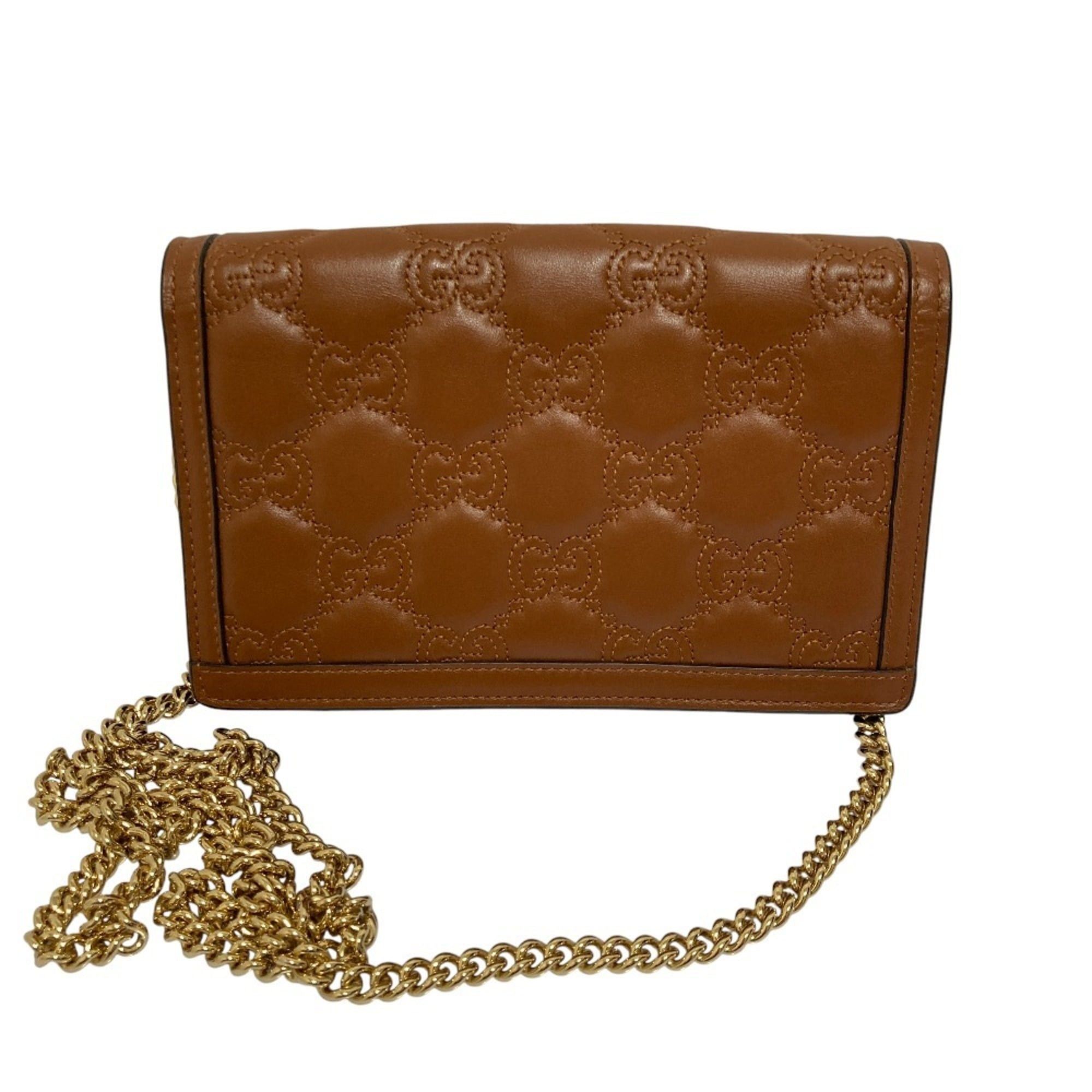 Gucci GUCCI GG Matelasse Leather Wallet, Chain Shoulder Bag, 723787, Brown, Women's Size ONE SIZE - 3 Thumbnail
