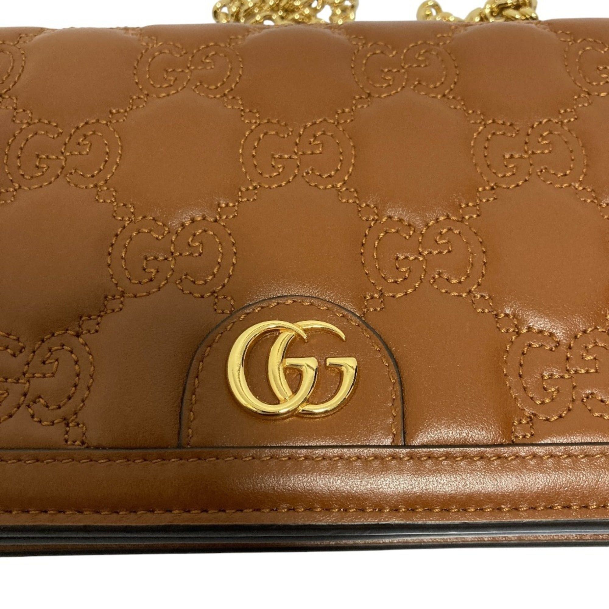 Gucci GUCCI GG Matelasse Leather Wallet, Chain Shoulder Bag, 723787, Brown, Women's Size ONE SIZE - 7 Thumbnail