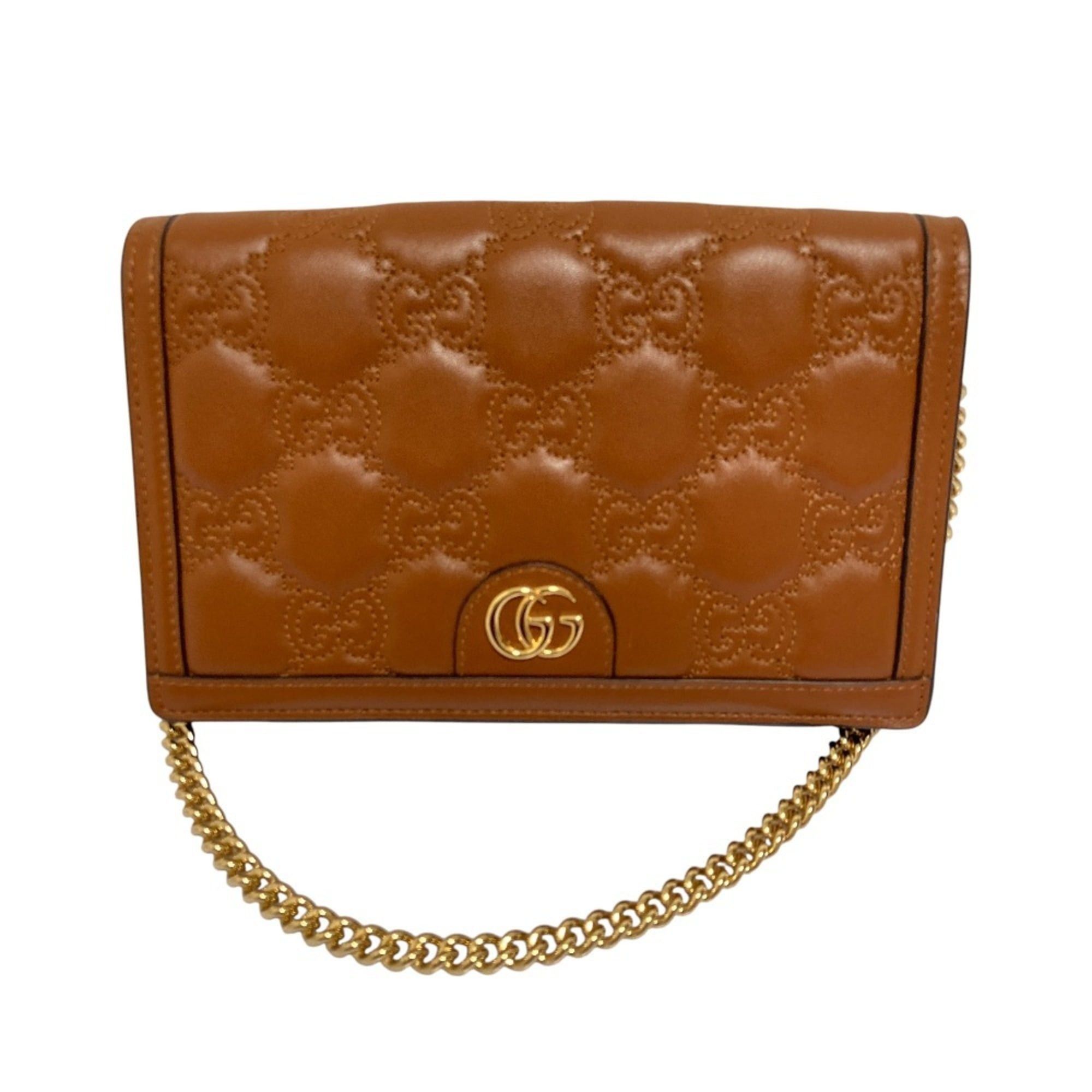 Gucci GUCCI GG Matelasse Leather Wallet, Chain Shoulder Bag, 723787, Brown, Women's Size ONE SIZE - 2 Thumbnail