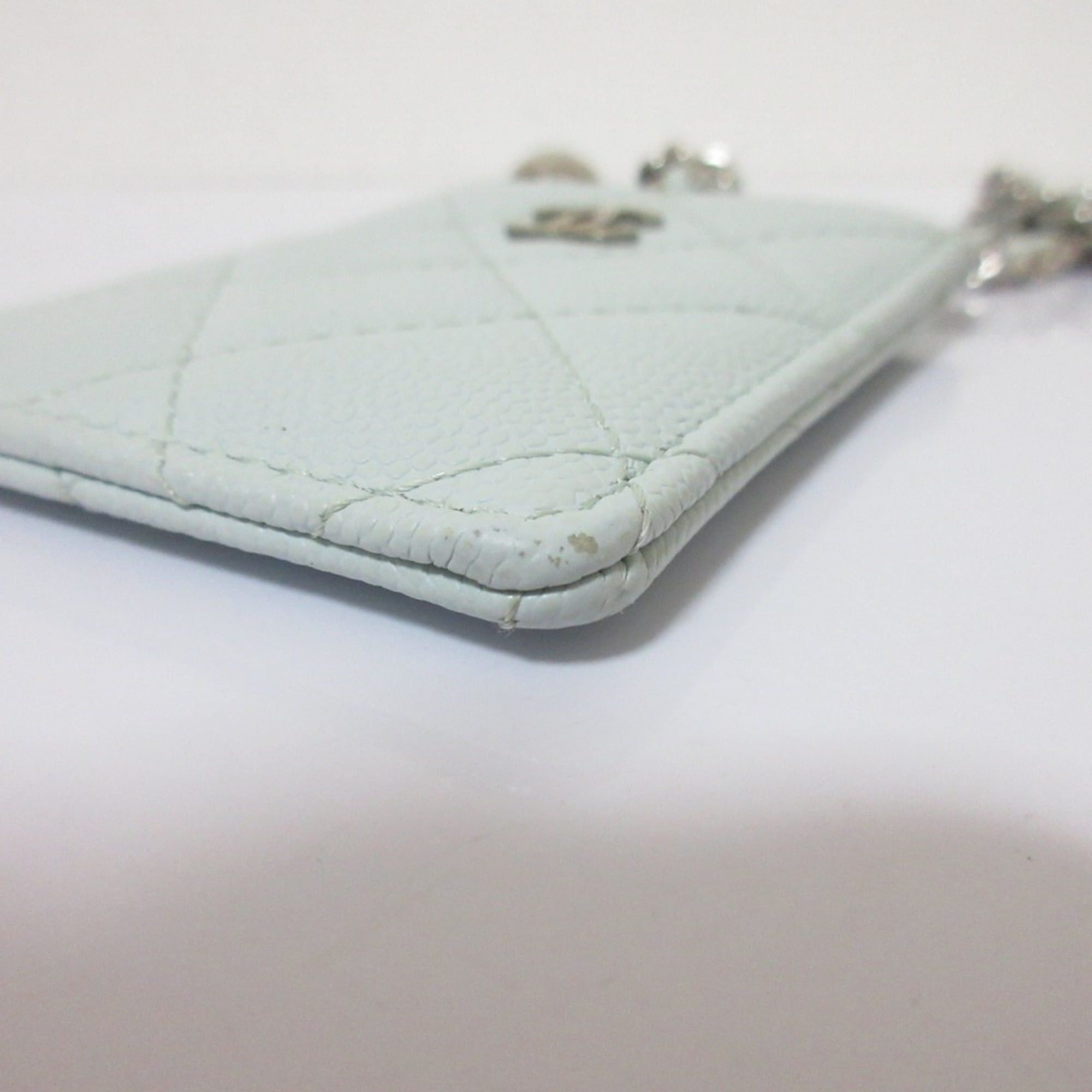 Chanel CHANEL Caviar Leather Matelasse Chain Pass Case with Key Ring, Light Blue, Women's Size ONE SIZE - 6 Thumbnail