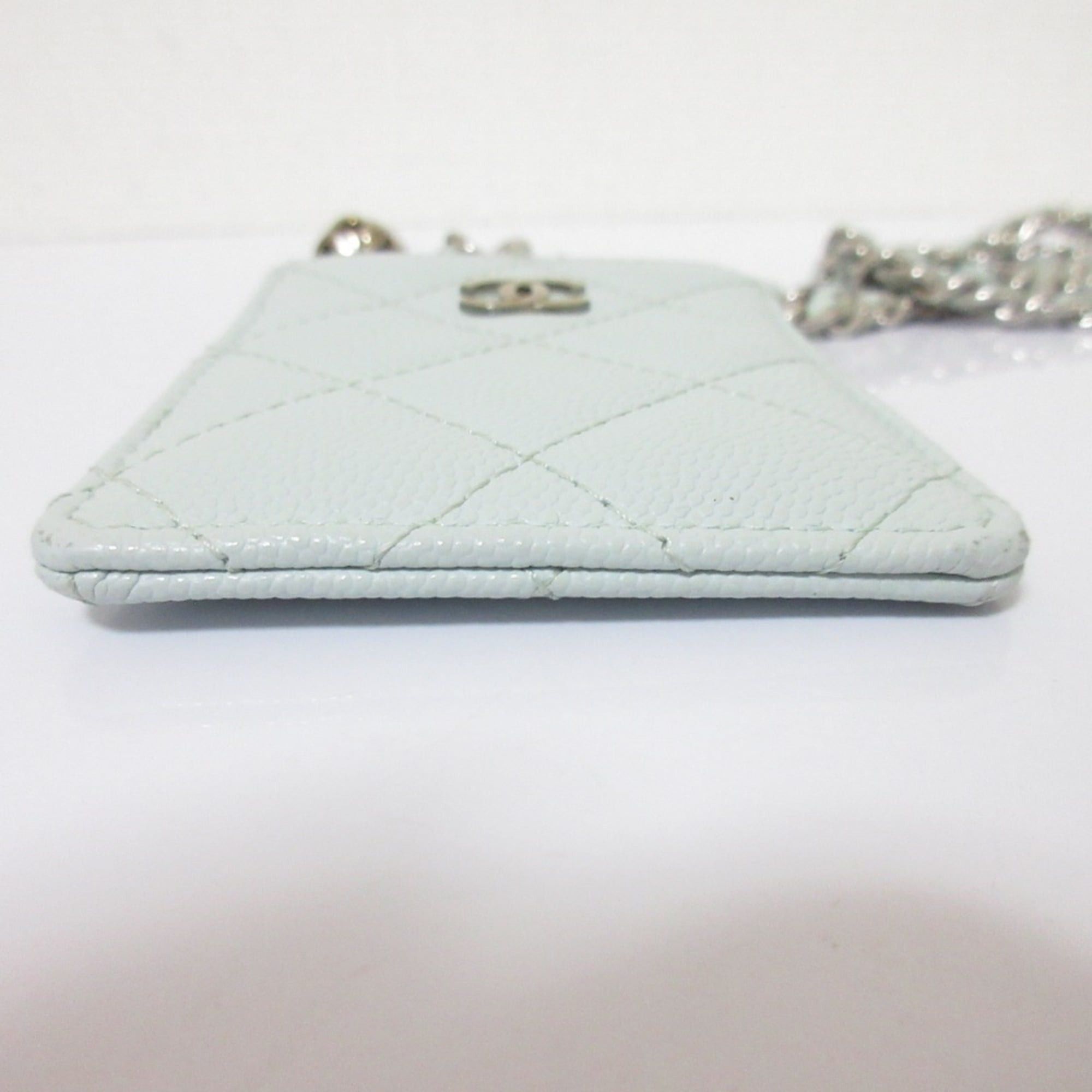 Chanel CHANEL Caviar Leather Matelasse Chain Pass Case with Key Ring, Light Blue, Women's Size ONE SIZE - 5 Thumbnail