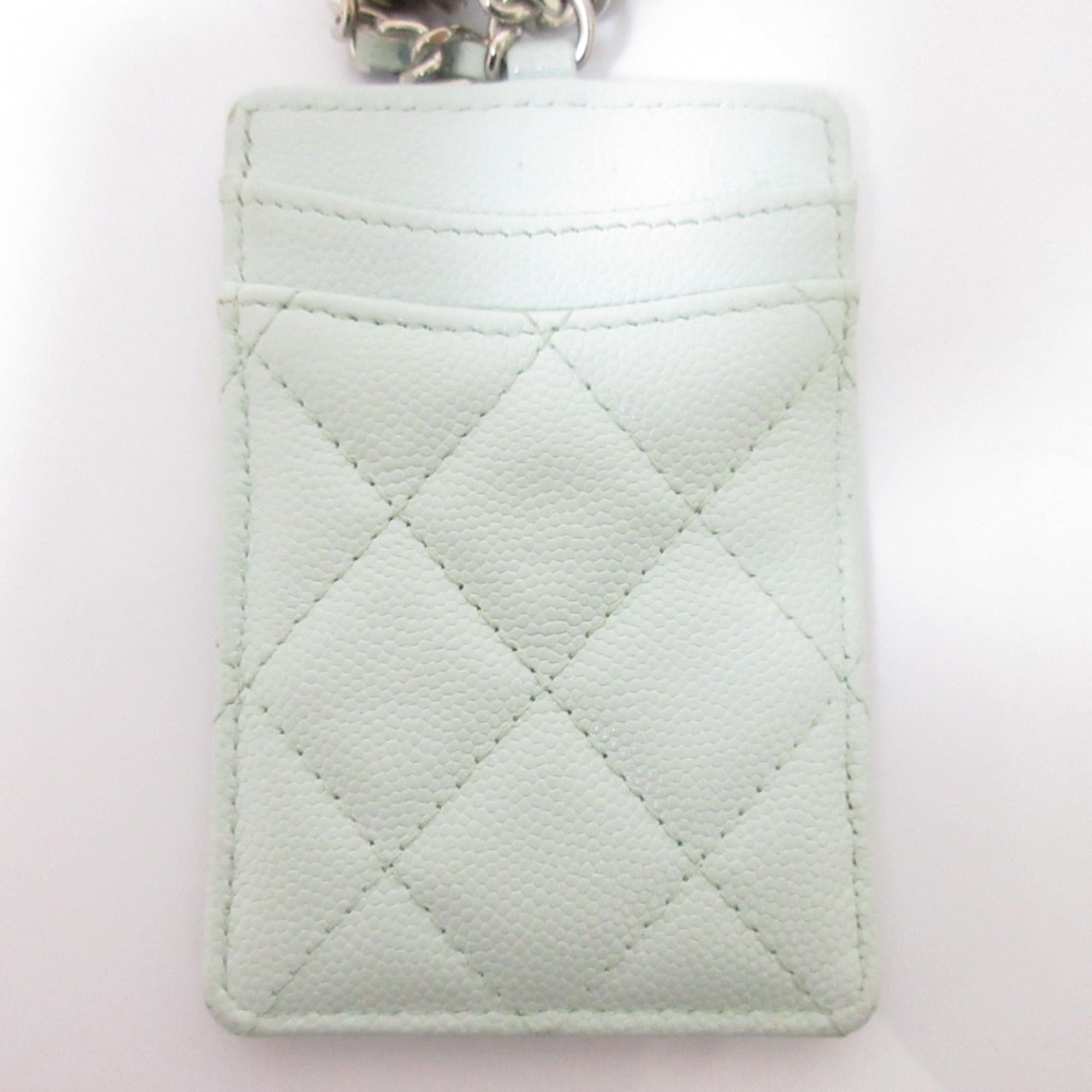 Chanel CHANEL Caviar Leather Matelasse Chain Pass Case with Key Ring, Light Blue, Women's Size ONE SIZE - 3 Thumbnail