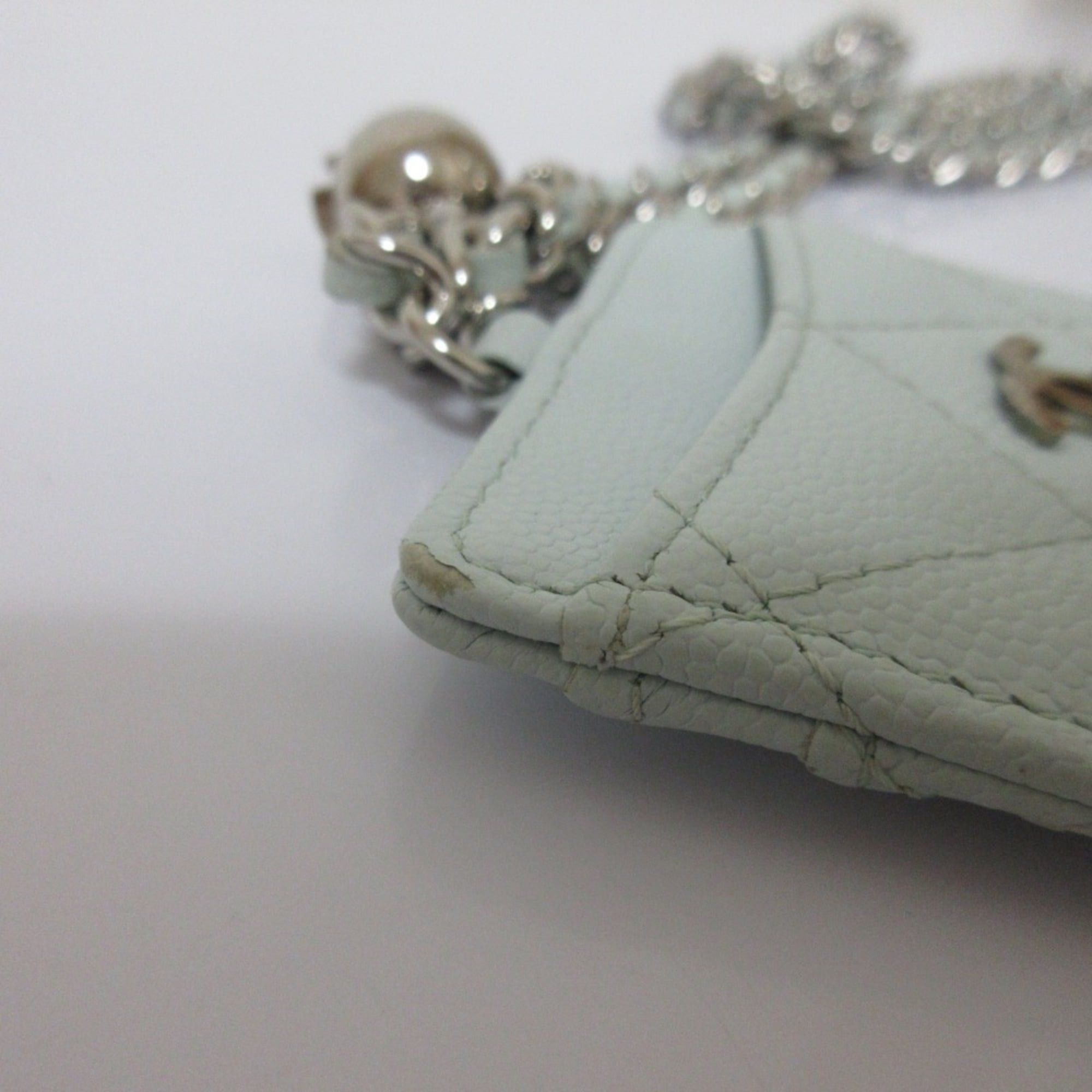 Chanel CHANEL Caviar Leather Matelasse Chain Pass Case with Key Ring, Light Blue, Women's Size ONE SIZE - 16 Thumbnail