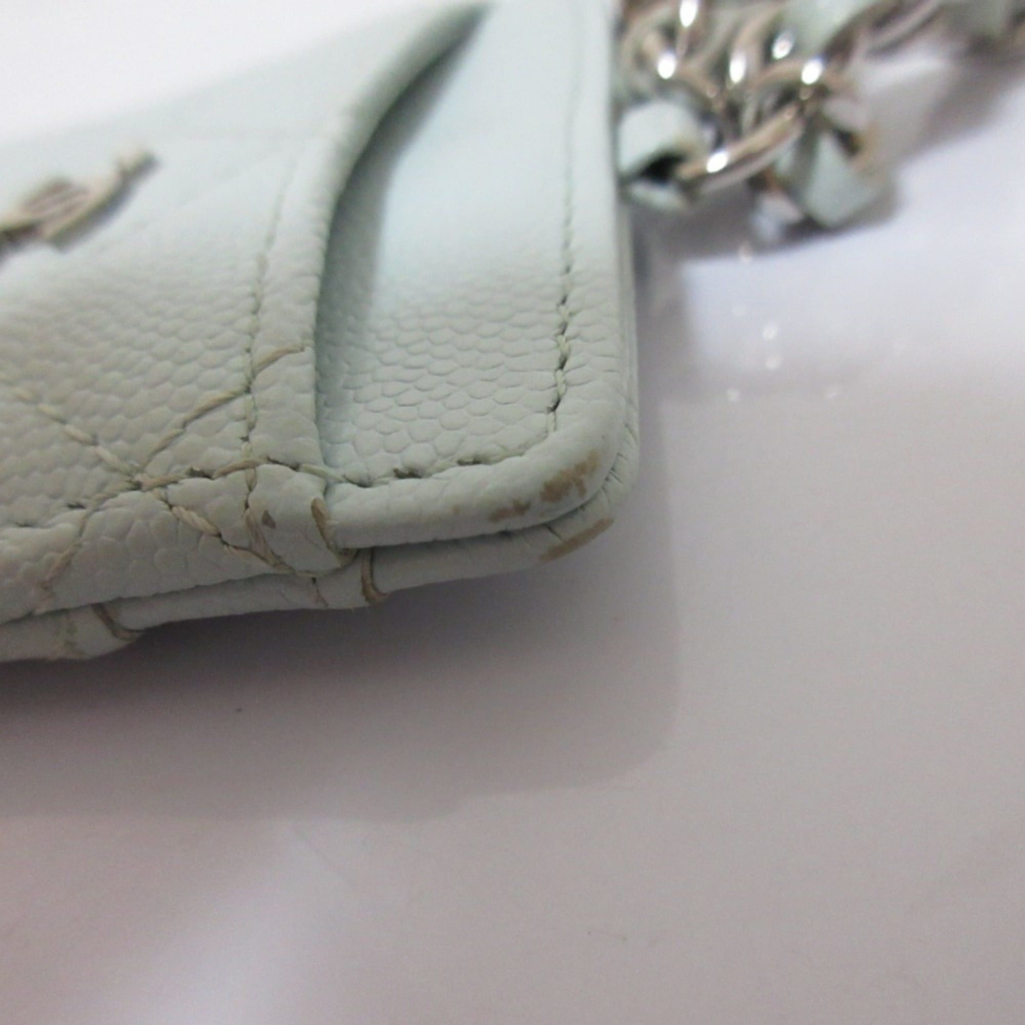 Chanel CHANEL Caviar Leather Matelasse Chain Pass Case with Key Ring, Light Blue, Women's Size ONE SIZE - 15 Thumbnail