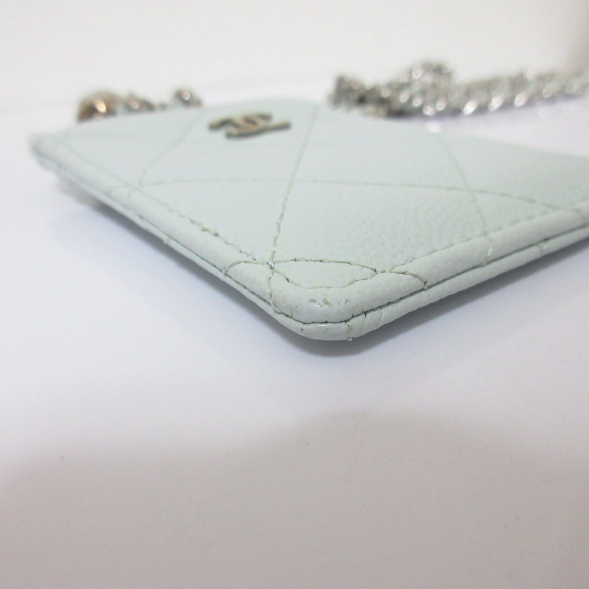 Chanel CHANEL Caviar Leather Matelasse Chain Pass Case with Key Ring, Light Blue, Women's Size ONE SIZE - 7 Thumbnail