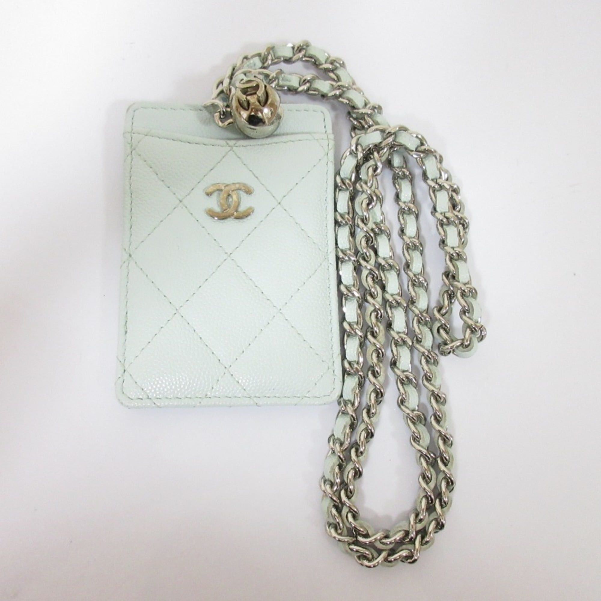 Chanel CHANEL Caviar Leather Matelasse Chain Pass Case with Key Ring, Light Blue, Women's Size ONE SIZE - 4 Thumbnail