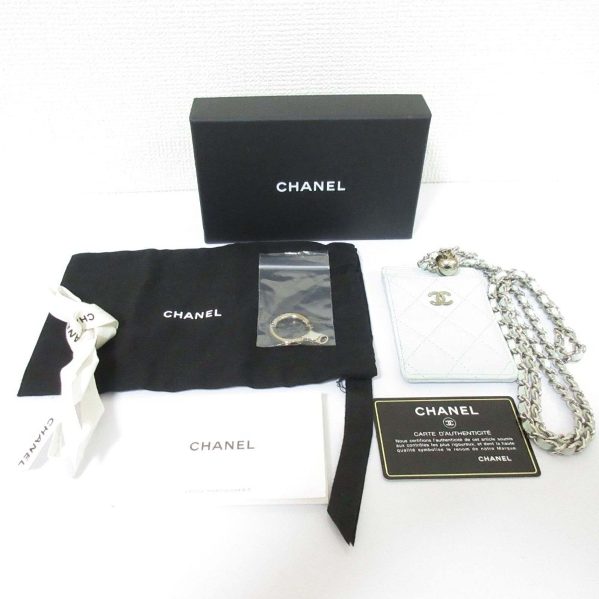 Chanel CHANEL Caviar Leather Matelasse Chain Pass Case with Key Ring, Light Blue, Women's Size ONE SIZE - 2 Thumbnail