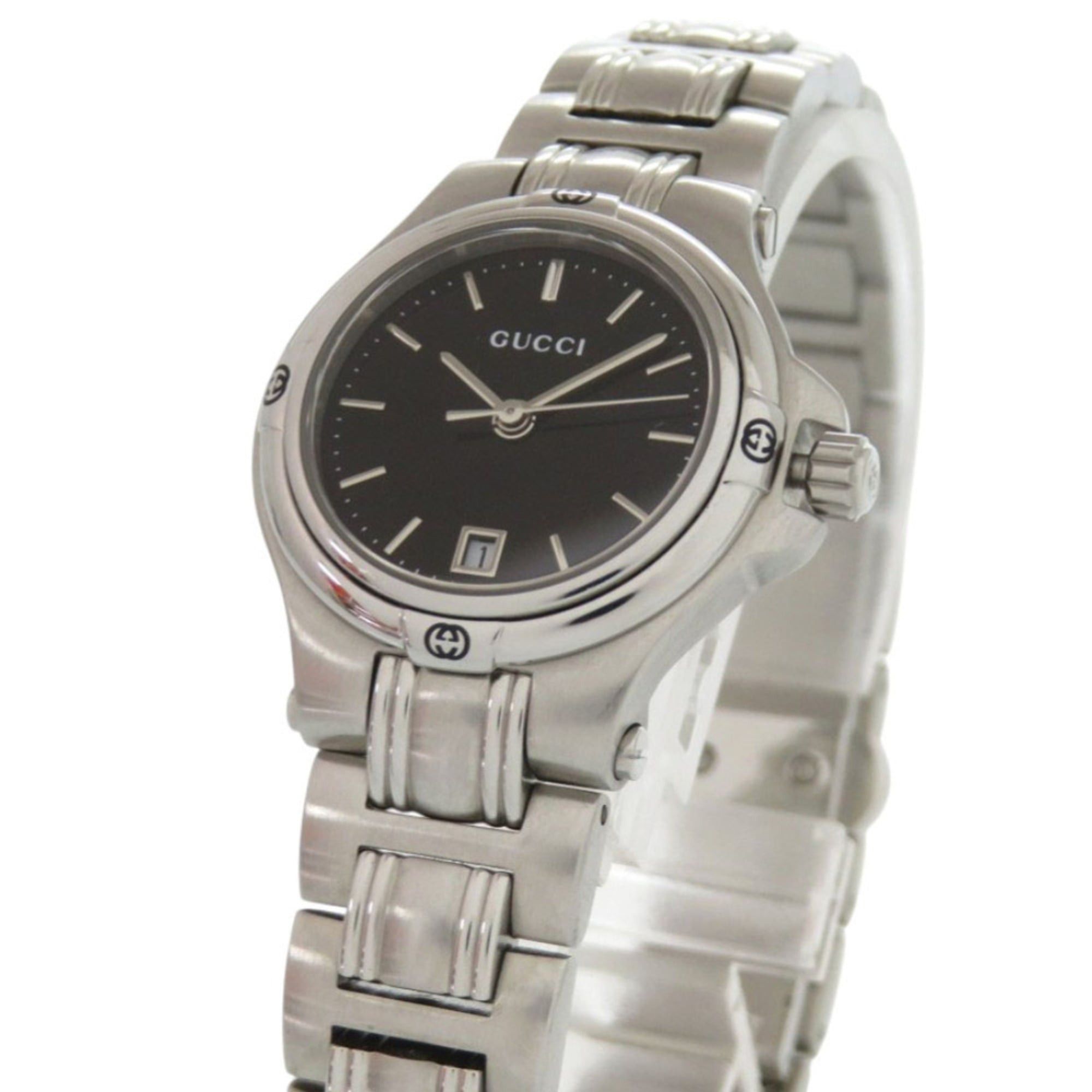 Gucci Excellent condition Gucci 9040L black dial stainless steel silver quartz watch 0028GUCCI Size ONE SIZE - 4 Thumbnail