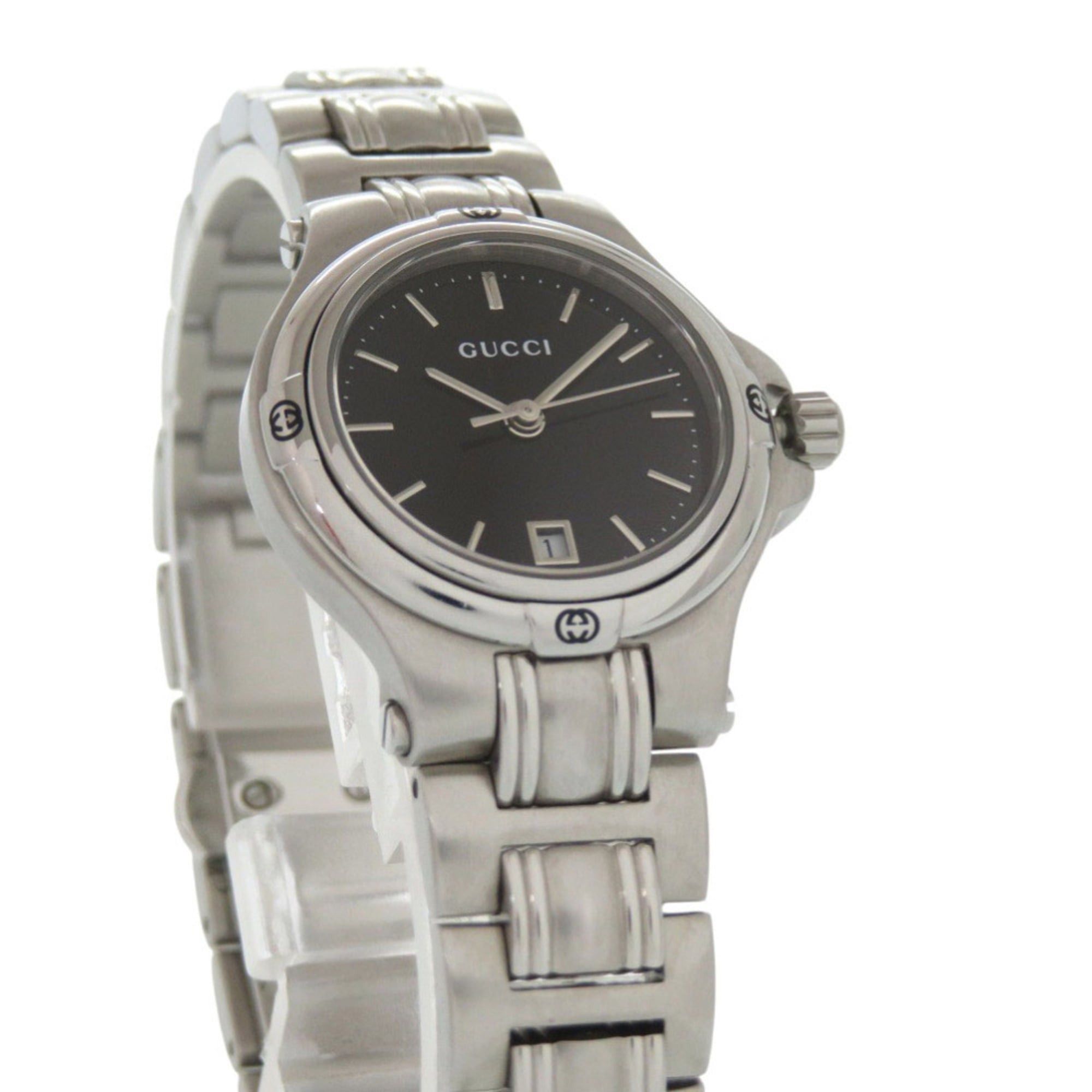 Gucci Excellent condition Gucci 9040L black dial stainless steel silver quartz watch 0028GUCCI Size ONE SIZE - 3 Thumbnail