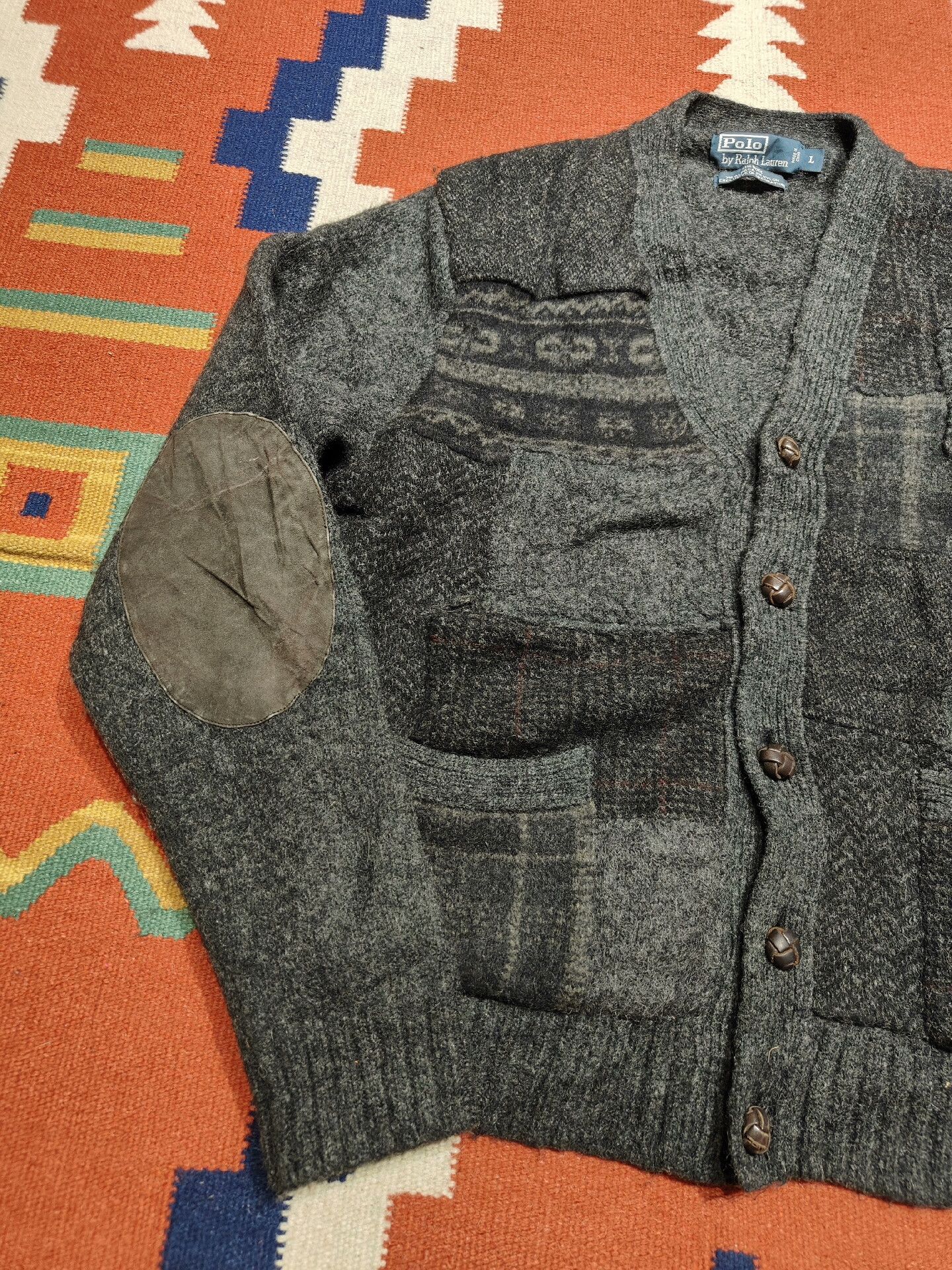 RRL Ralph Lauren RRL Patchwork Wool Cardigan Size US L / EU 52-54 / 3 - 2 Thumbnail