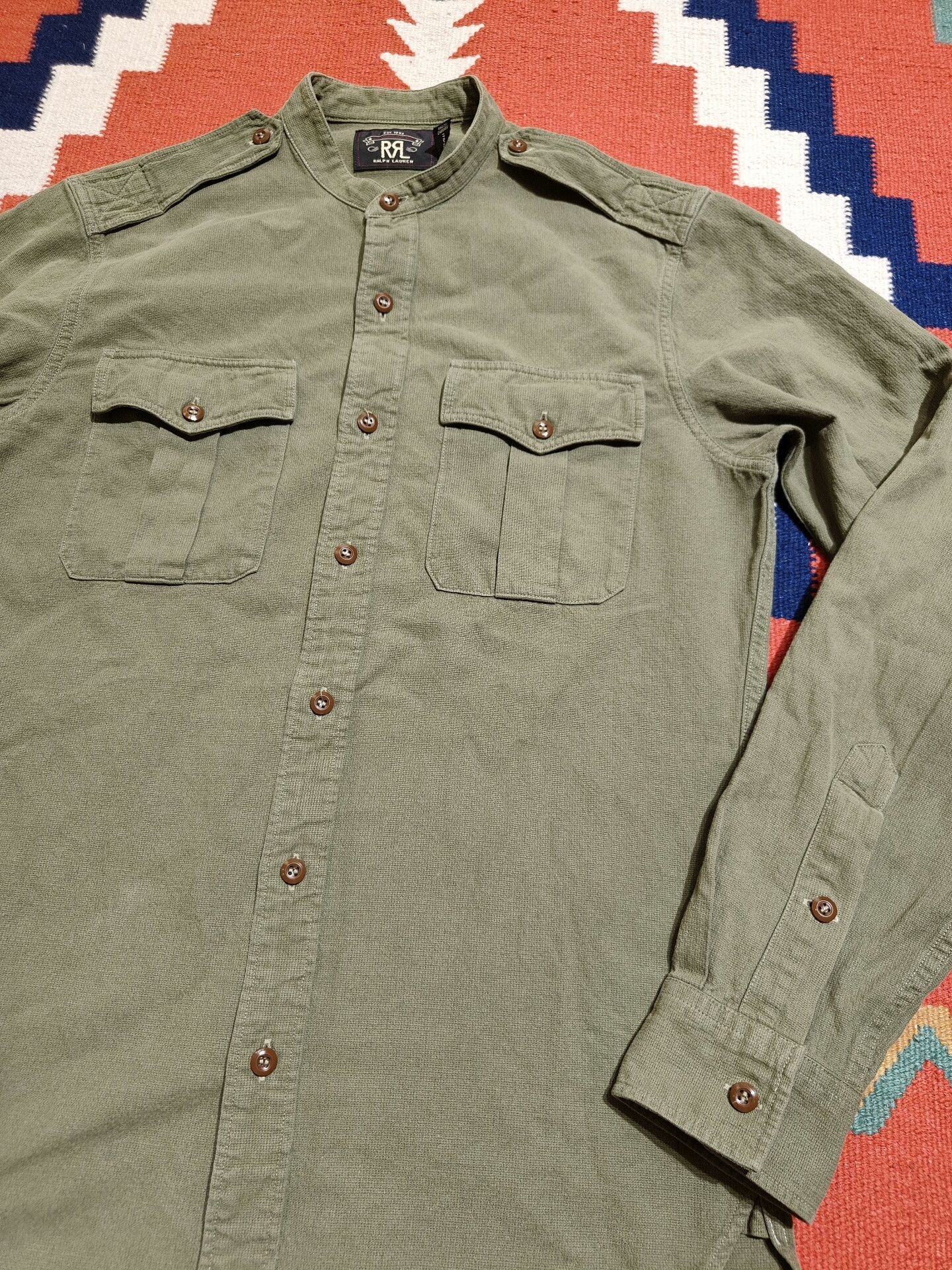 RRL Ralph Lauren RRL Military Green Henley Collar Shirt Size US S / EU 44-46 / 1 - 2 Thumbnail