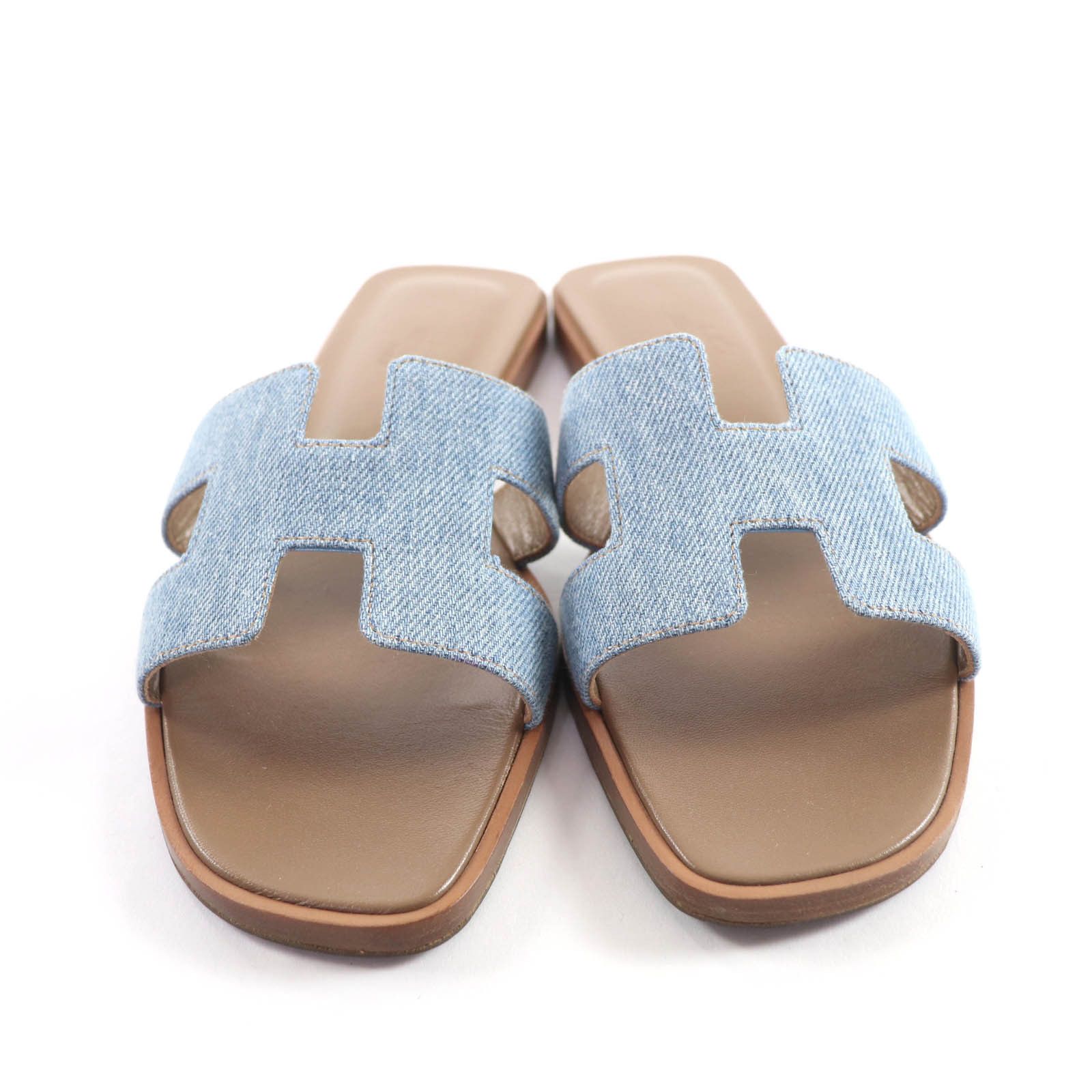 Hermes Hermes Hermès Oran H Motif Denim Leather Flats 36 Textile Shoes DUTY FREE for USA Size ONE SIZE - 3 Thumbnail
