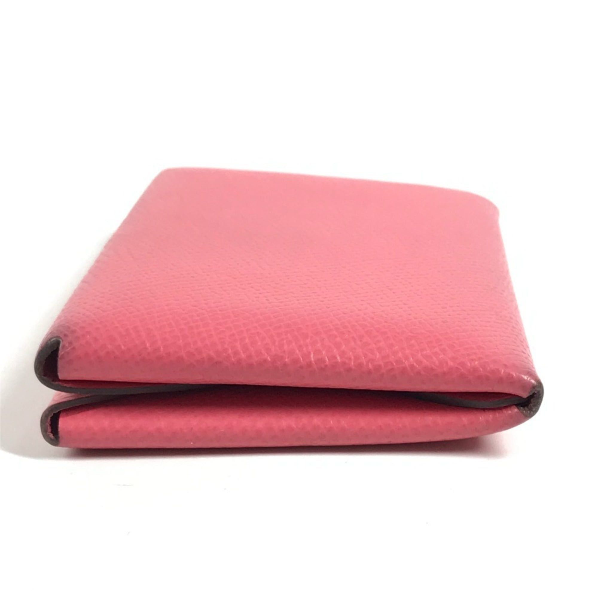 HERMES Calvi Duo business card holder, pass case, coin purse, bifold wallet, Epson, men's and women's, rose azalee pink.