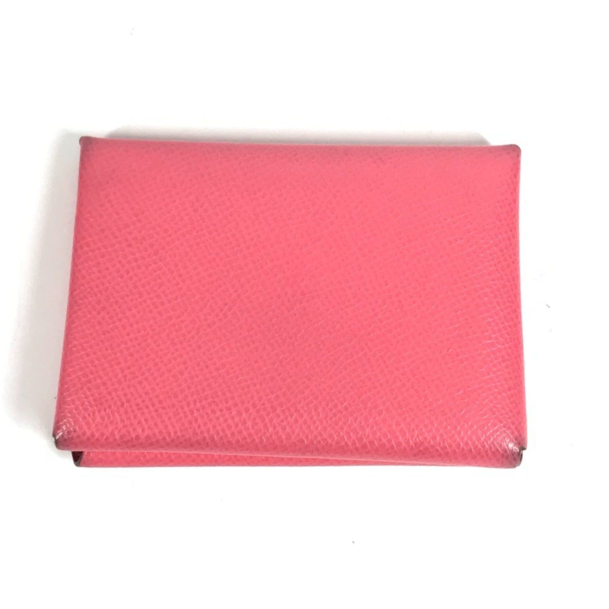 HERMES Calvi Duo business card holder, pass case, coin purse, bifold wallet, Epson, men's and women's, rose azalee pink.