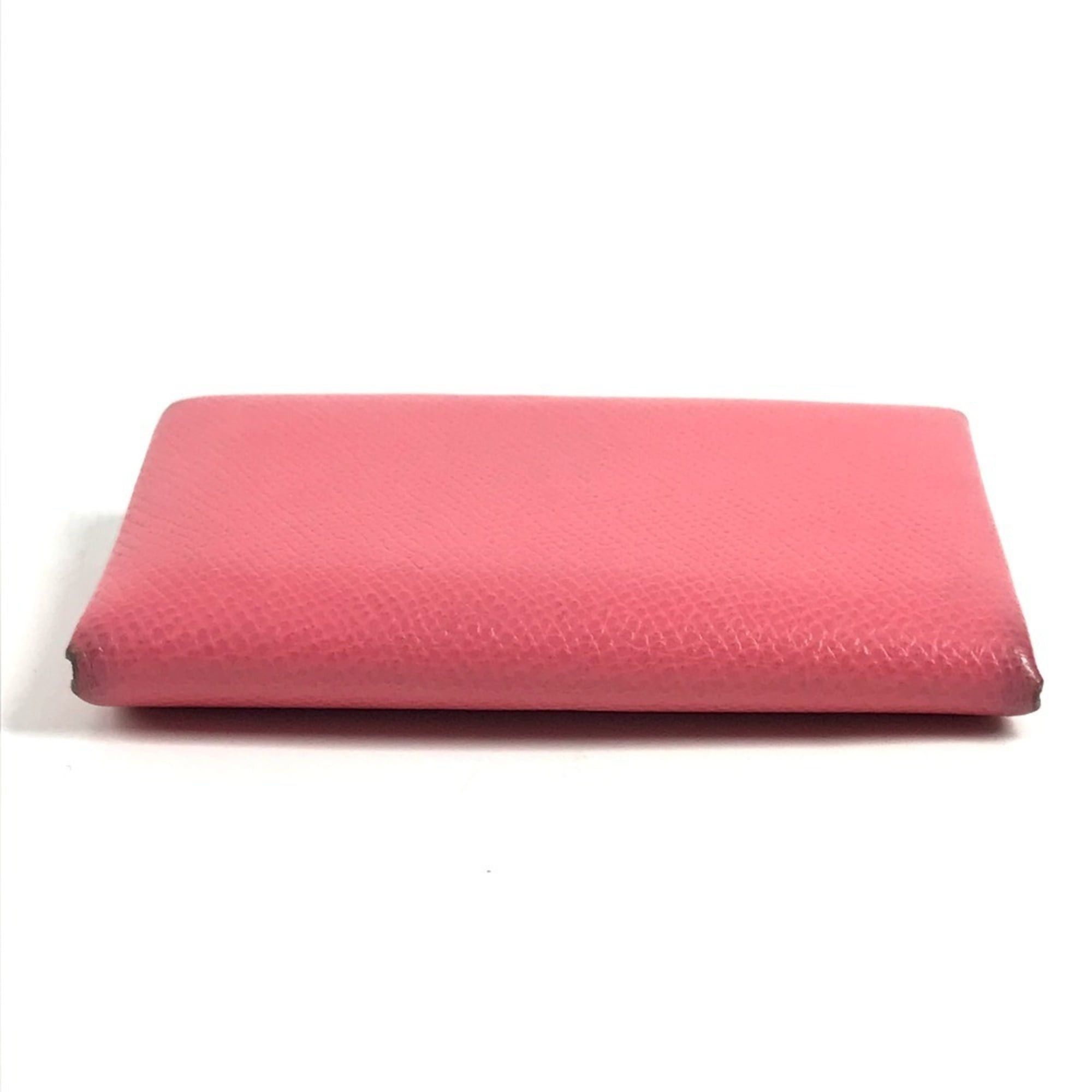 HERMES Calvi Duo business card holder, pass case, coin purse, bifold wallet, Epson, men's and women's, rose azalee pink.