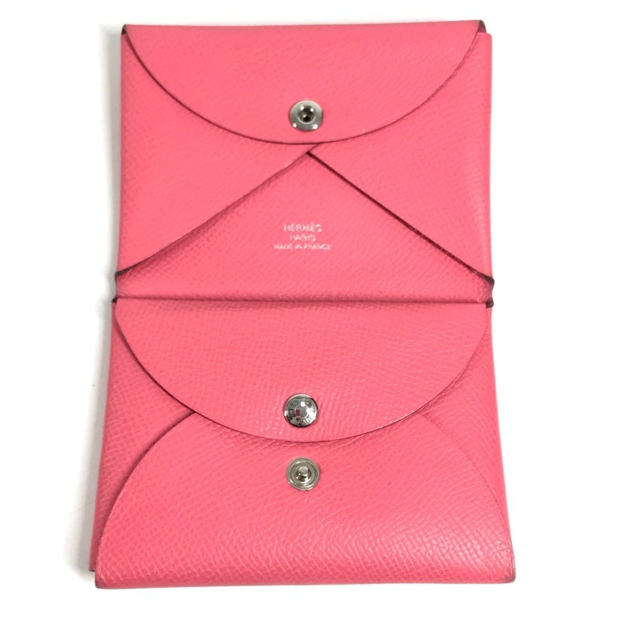 HERMES Calvi Duo business card holder, pass case, coin purse, bifold wallet, Epson, men's and women's, rose azalee pink.
