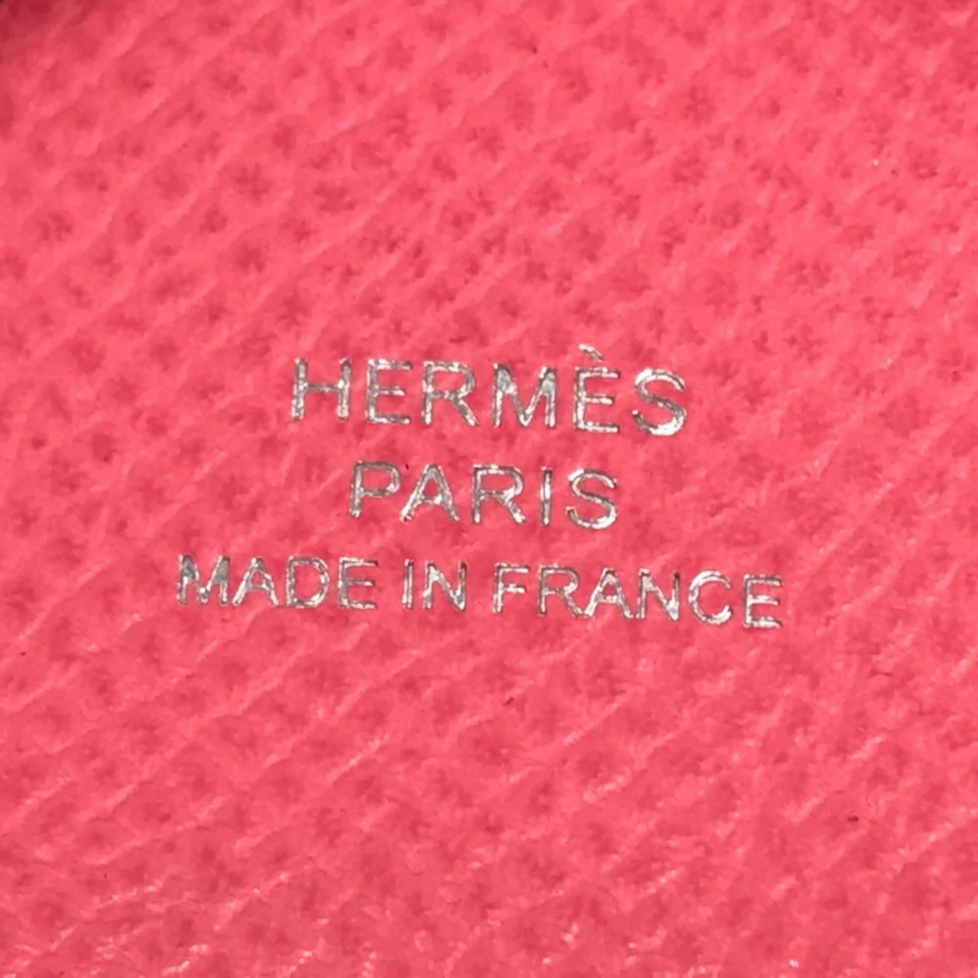 HERMES Calvi Duo business card holder, pass case, coin purse, bifold wallet, Epson, men's and women's, rose azalee pink.