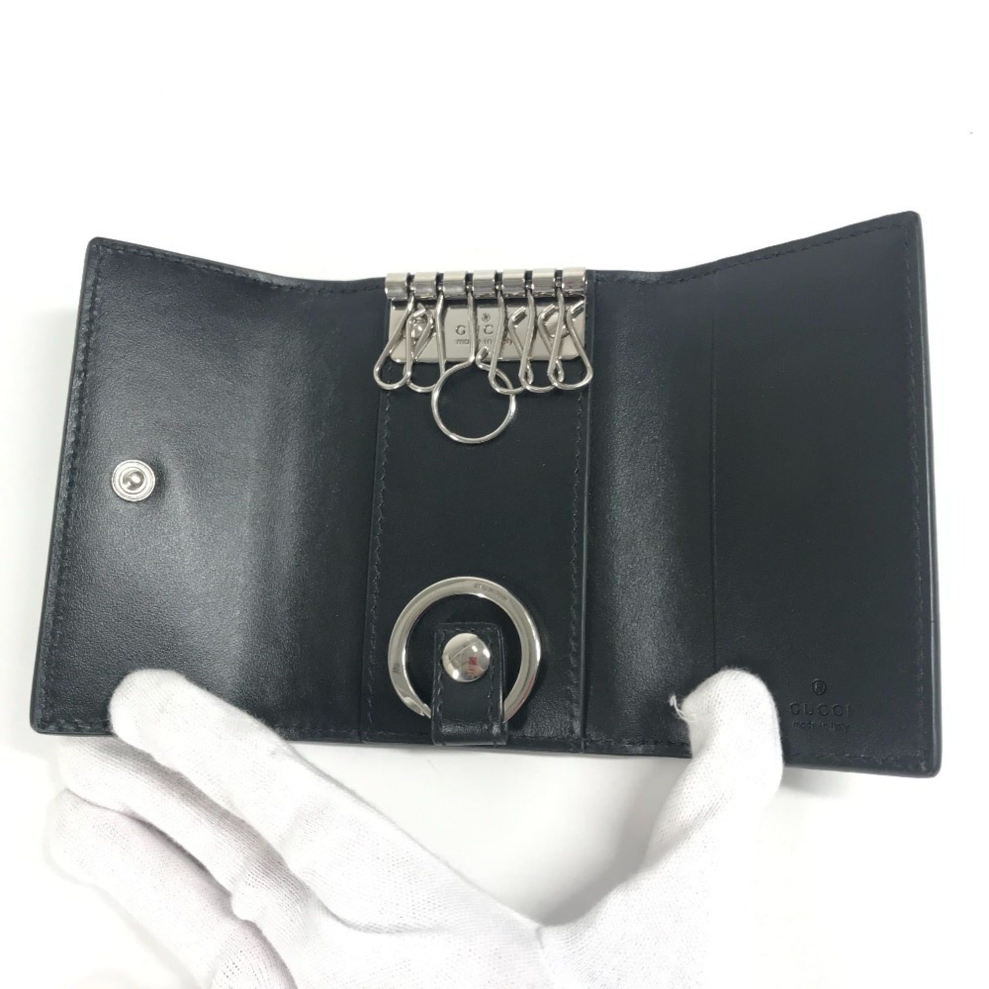 Gucci GUCCI 625565 GG Embossed Logo 6-Piece Key Case with Ring, Leather, Black, Men's/Women's Size ONE SIZE - 7 Thumbnail