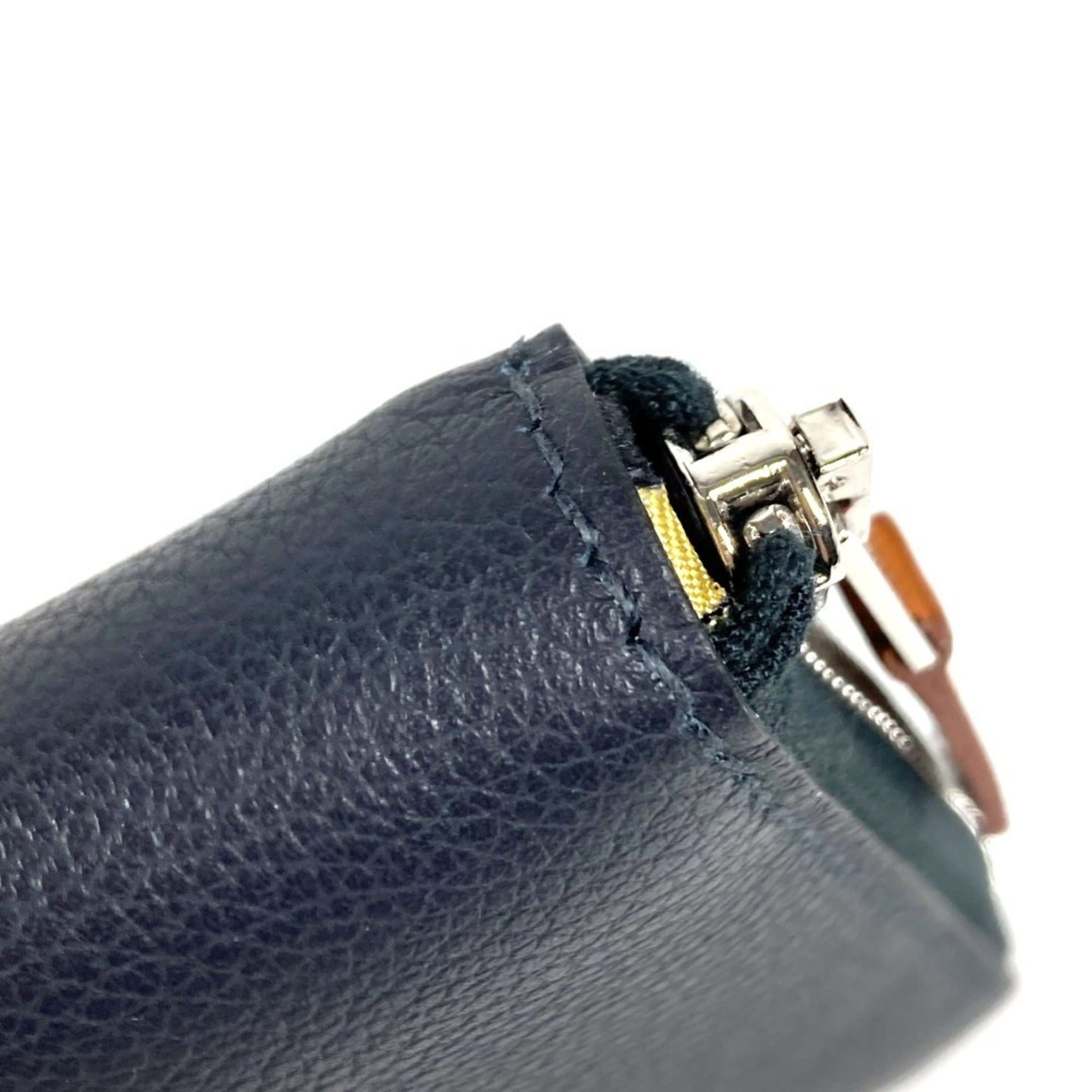 Hermes HERMES Azap Silkin Compact Business Card Case, Pass Coin Purse, Wallet, Leather, Round Zipper, Bifold Navy Blue, Like New, Men's/Women's Size ONE SIZE - 8 Thumbnail